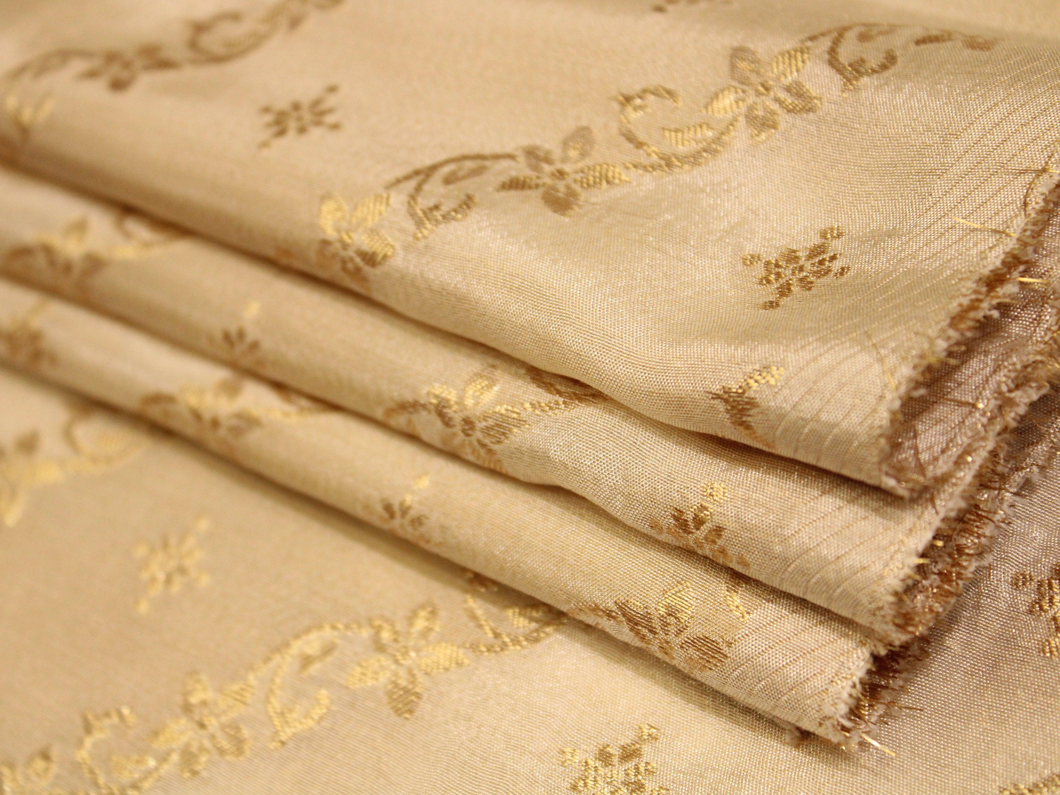 Ivory Elegance: Premium Banarasi Woven Dola Silk Fabric - Dyeable - M'Foks