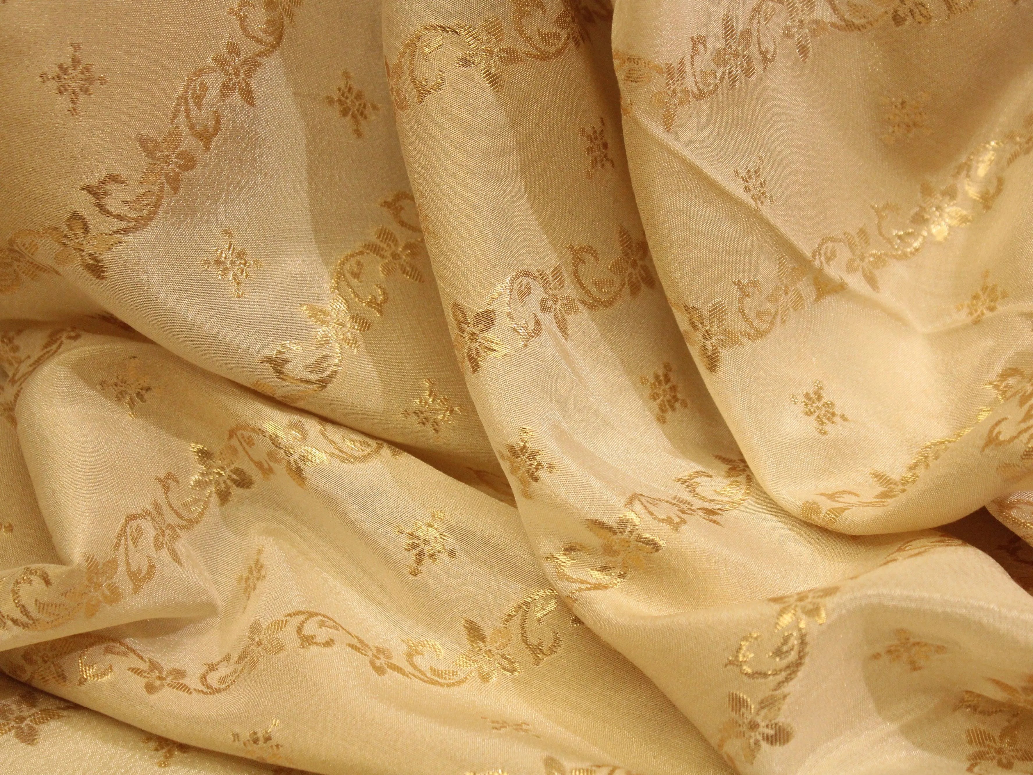 Ivory Elegance: Premium Banarasi Woven Dola Silk Fabric - Dyeable - M'Foks