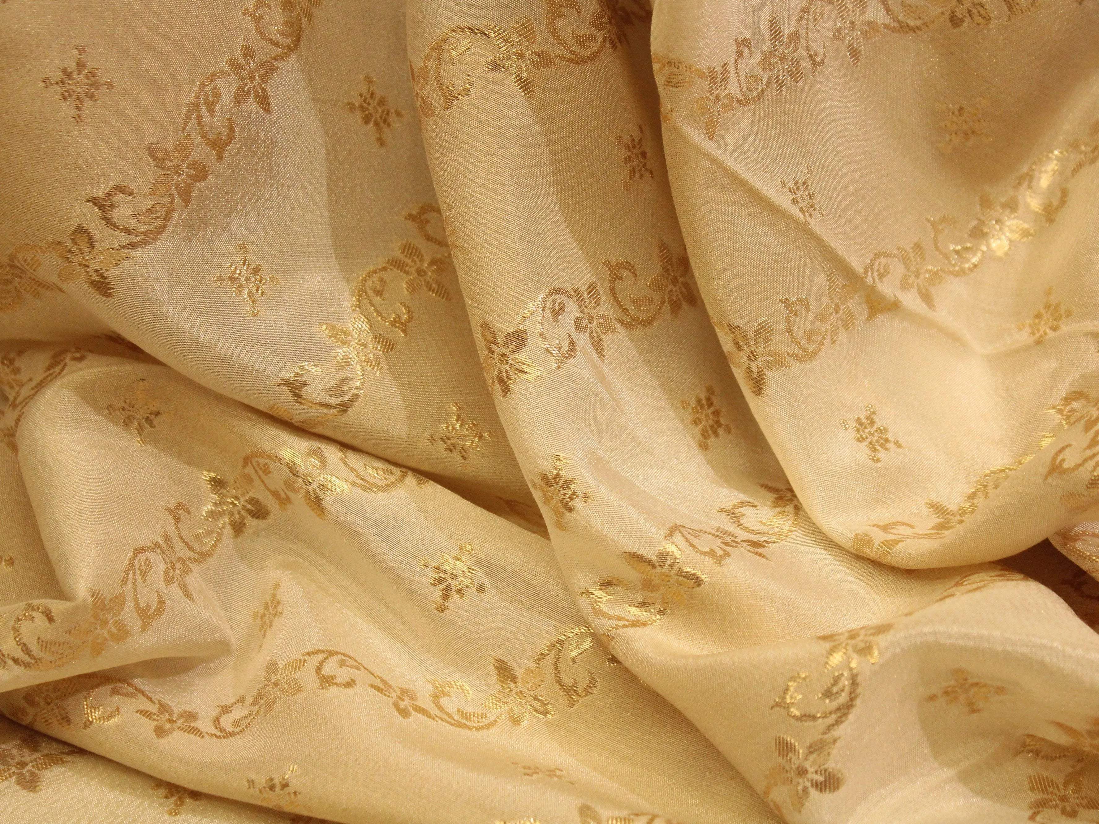Ivory Elegance: Premium Banarasi Woven Dola Silk Fabric - Dyeable - M'Foks
