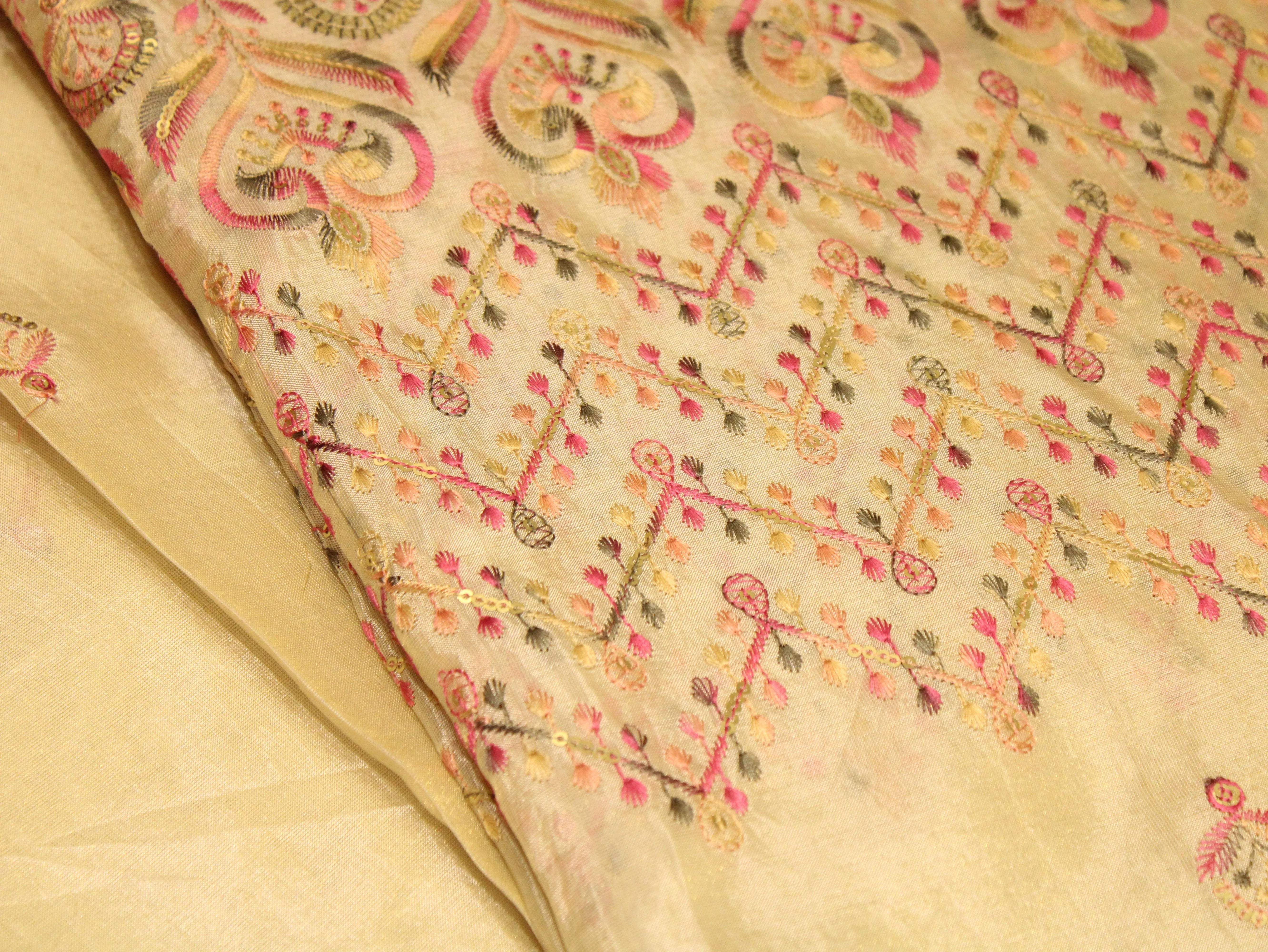 Ivory Elegance: Premium panel work Tissue Fabric - M'Foks