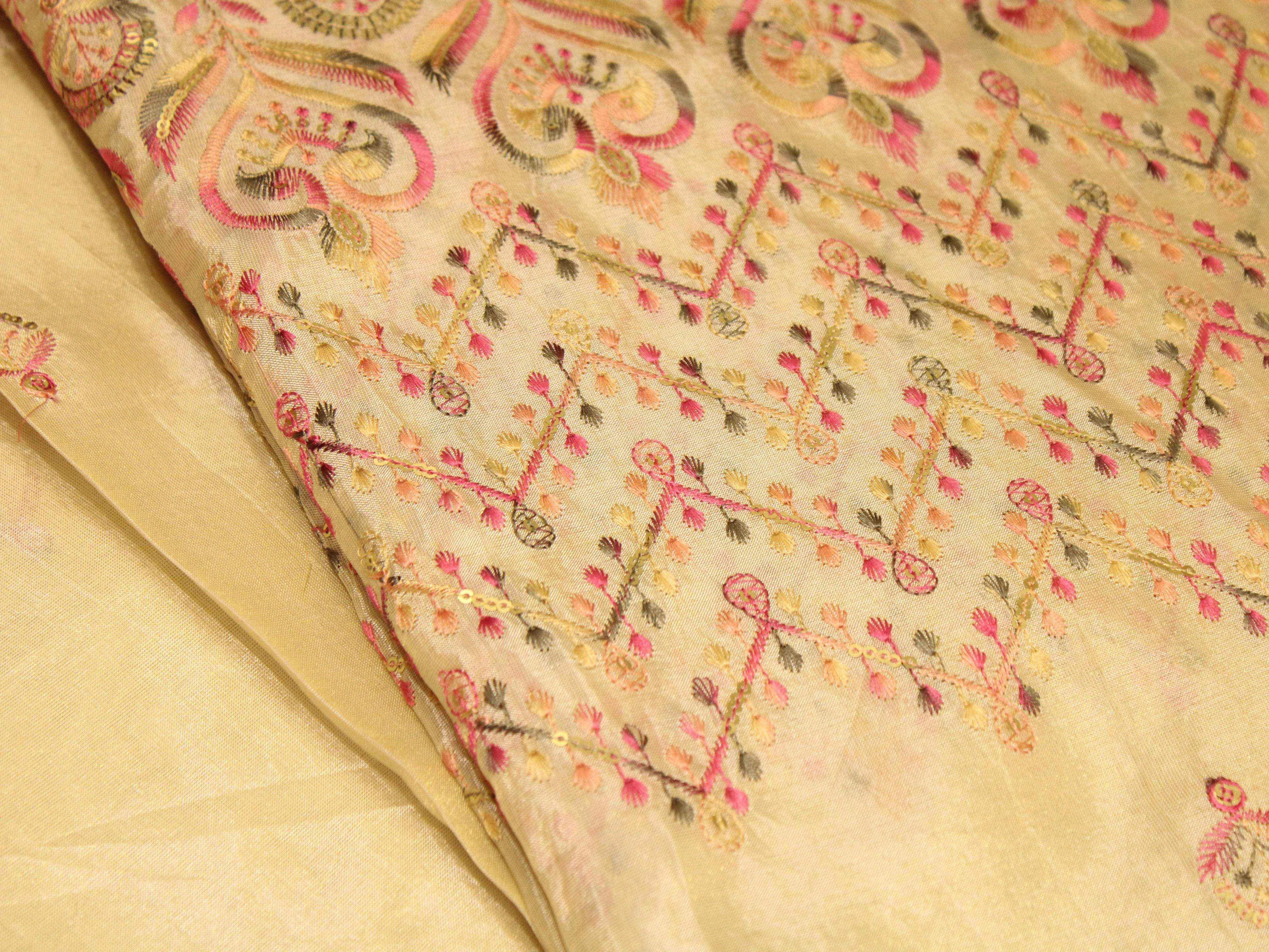 Ivory Elegance: Premium panel work Tissue Fabric