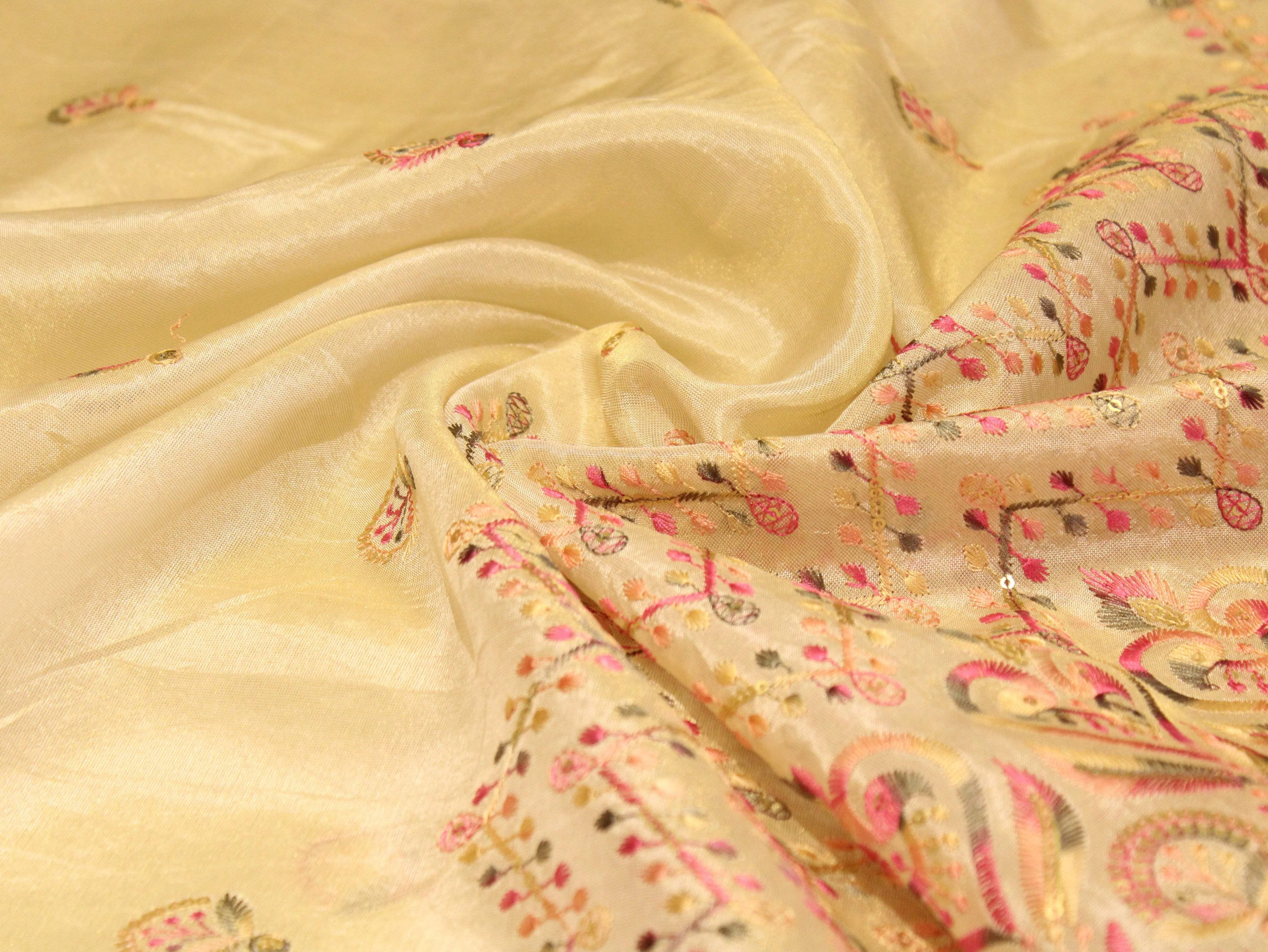 Ivory Elegance: Premium panel work Tissue Fabric - M'Foks