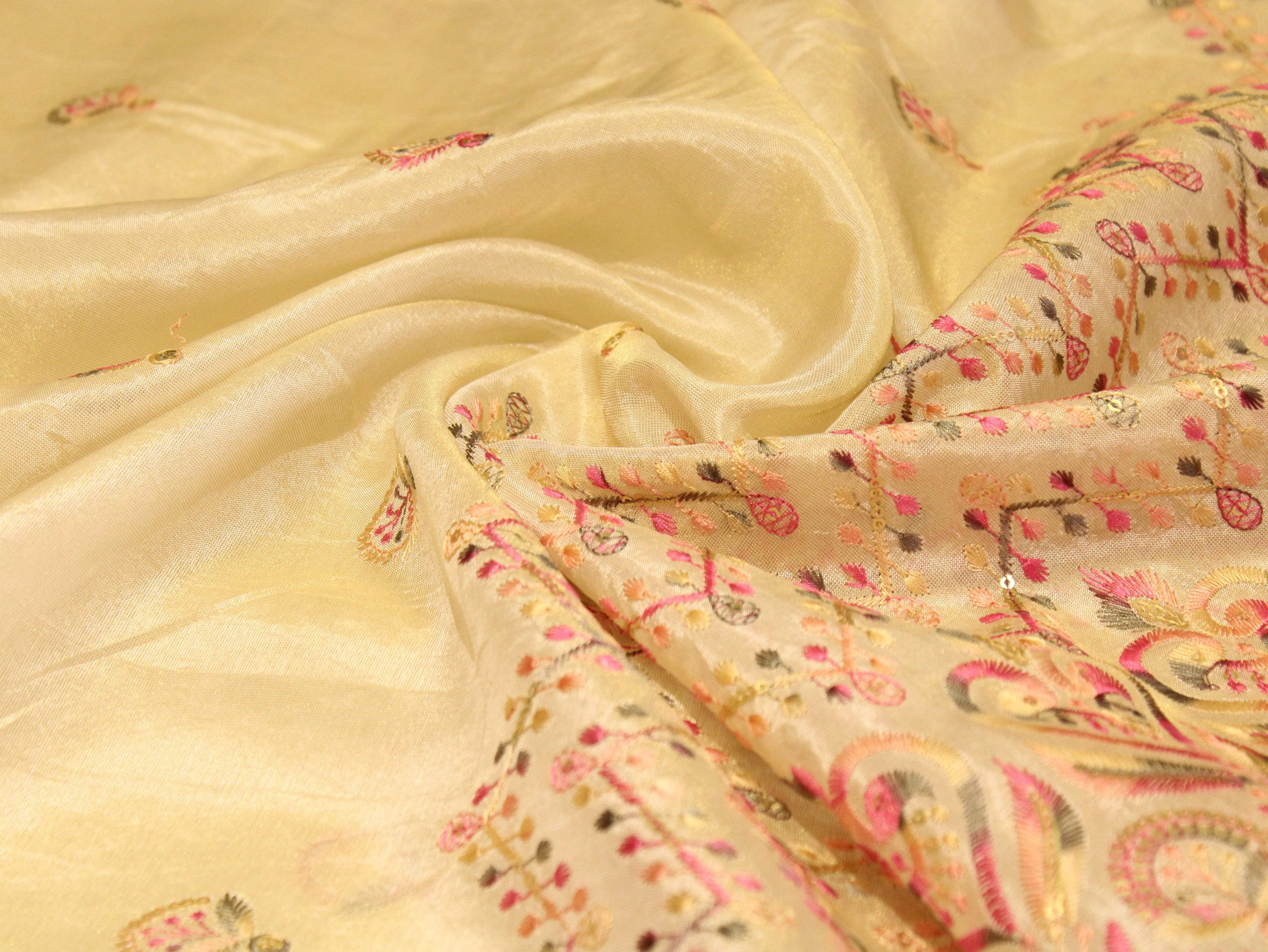 Ivory Elegance: Premium panel work Tissue Fabric - M'Foks
