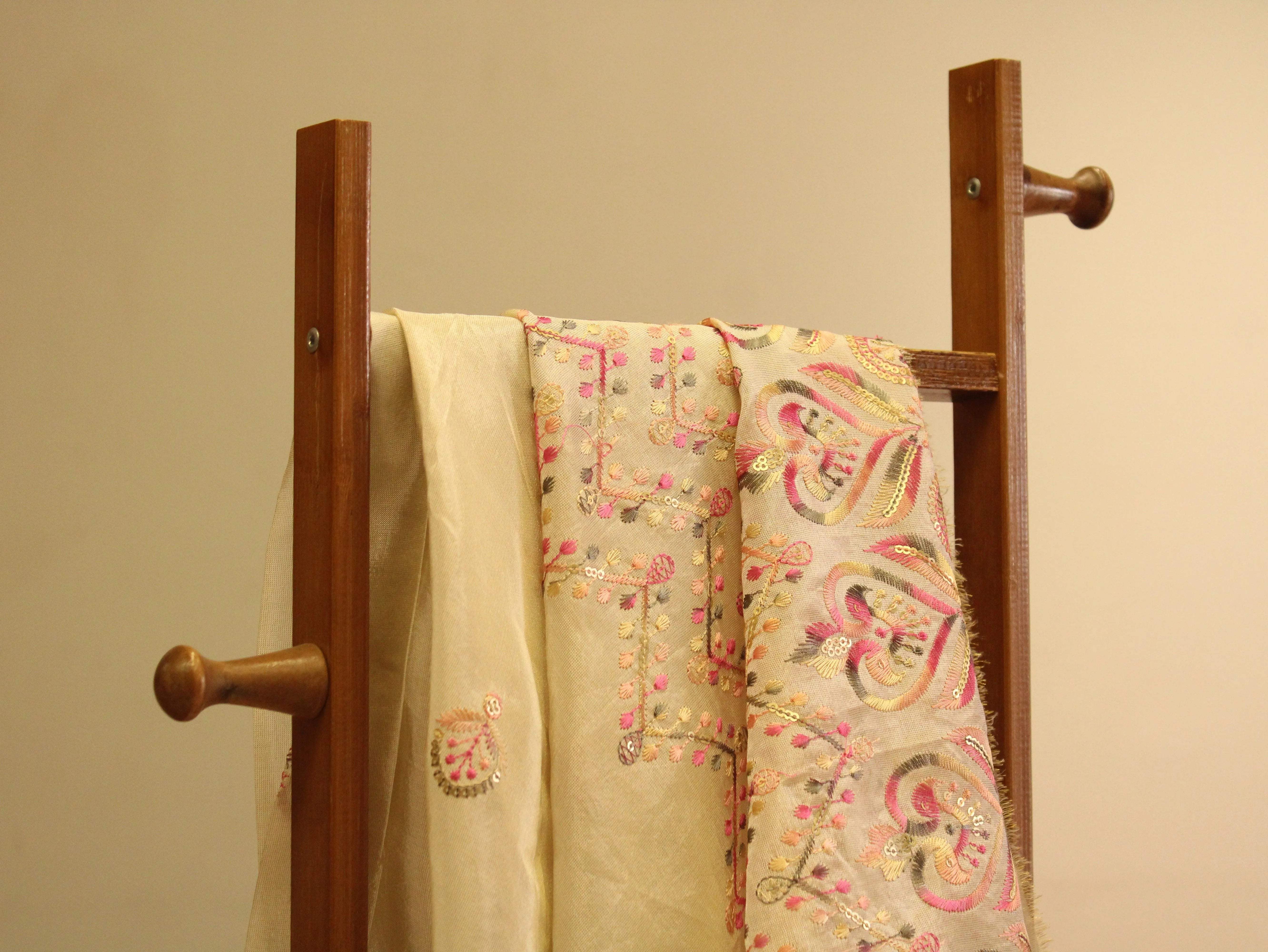 Ivory Elegance: Premium panel work Tissue Fabric - M'Foks