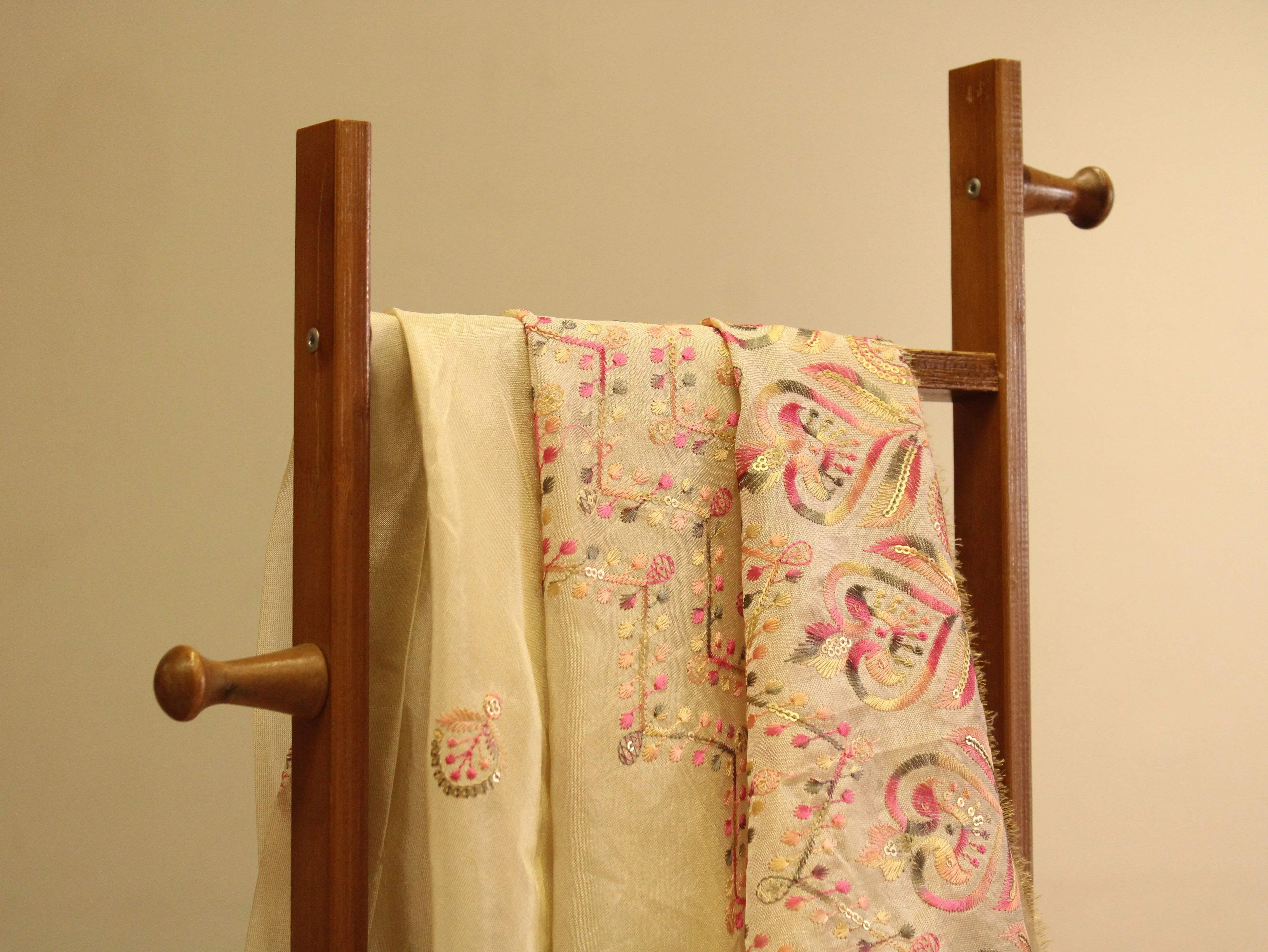 Ivory Elegance: Premium panel work Tissue Fabric - M'Foks