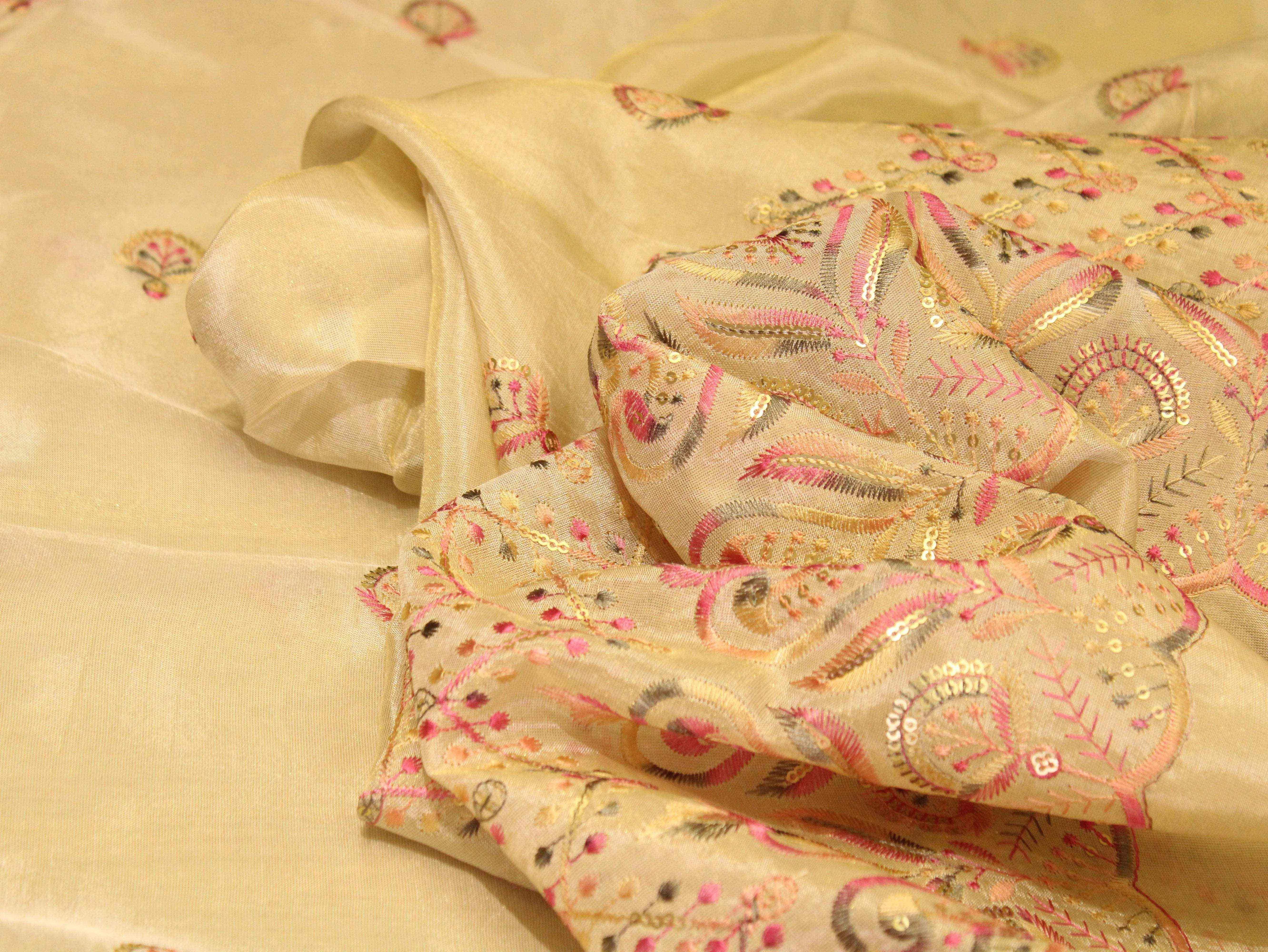 Ivory Elegance: Premium panel work Tissue Fabric