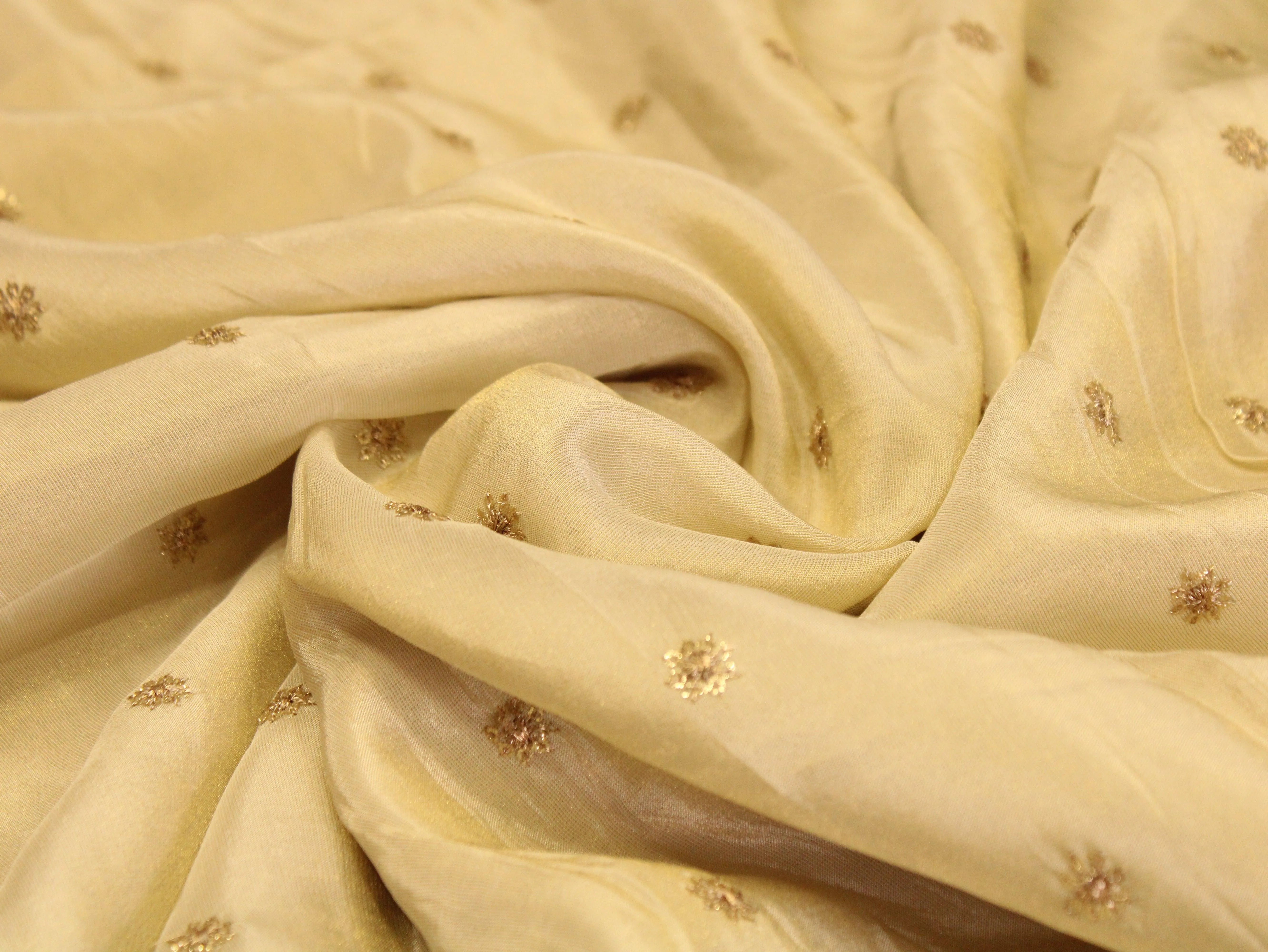 Ivory Elegance: Premium Sequin Buti Tissue Fabric - Dyeable - M'Foks