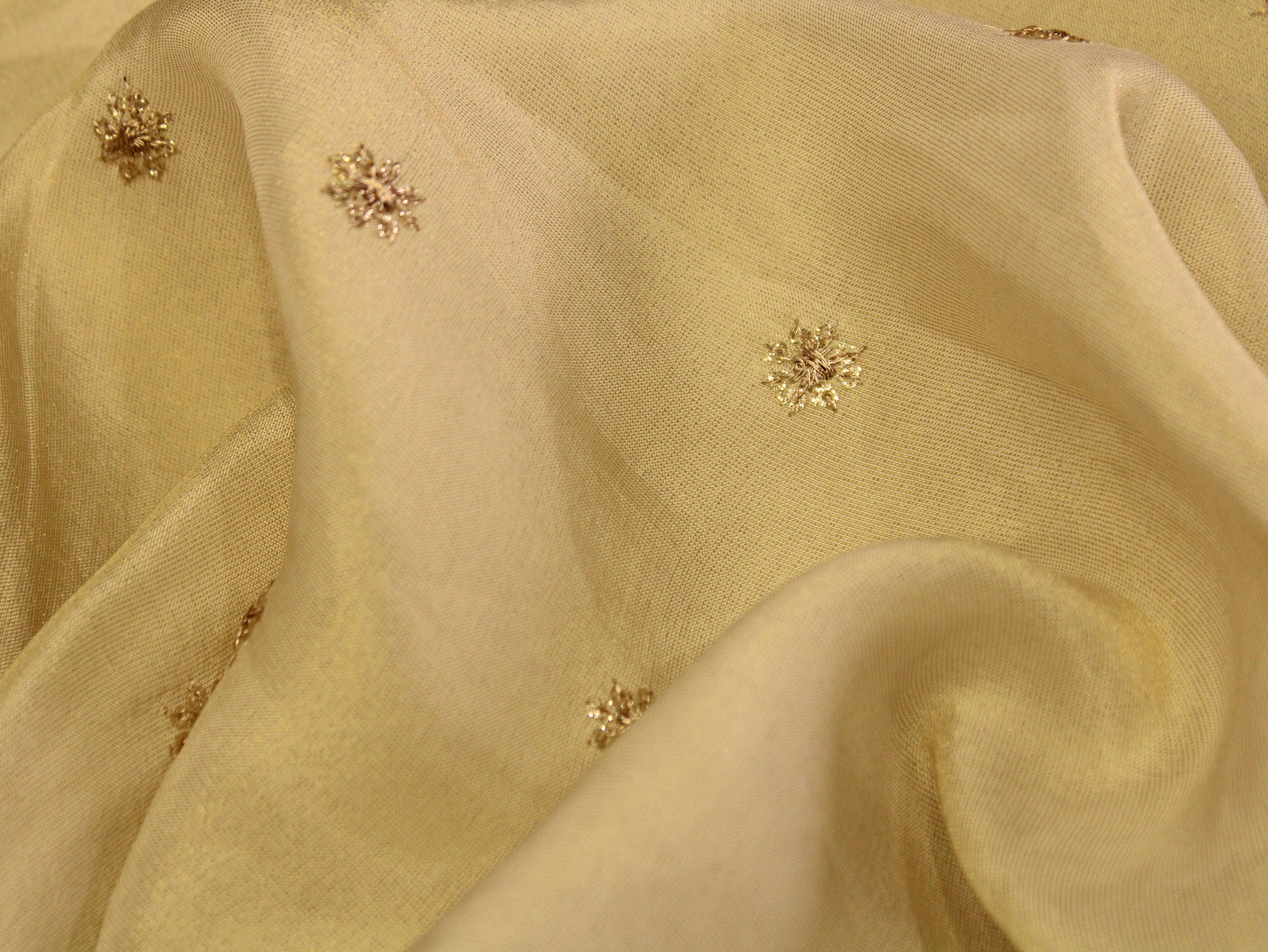 Ivory Elegance: Premium Sequin Buti Tissue Fabric - Dyeable - M'Foks