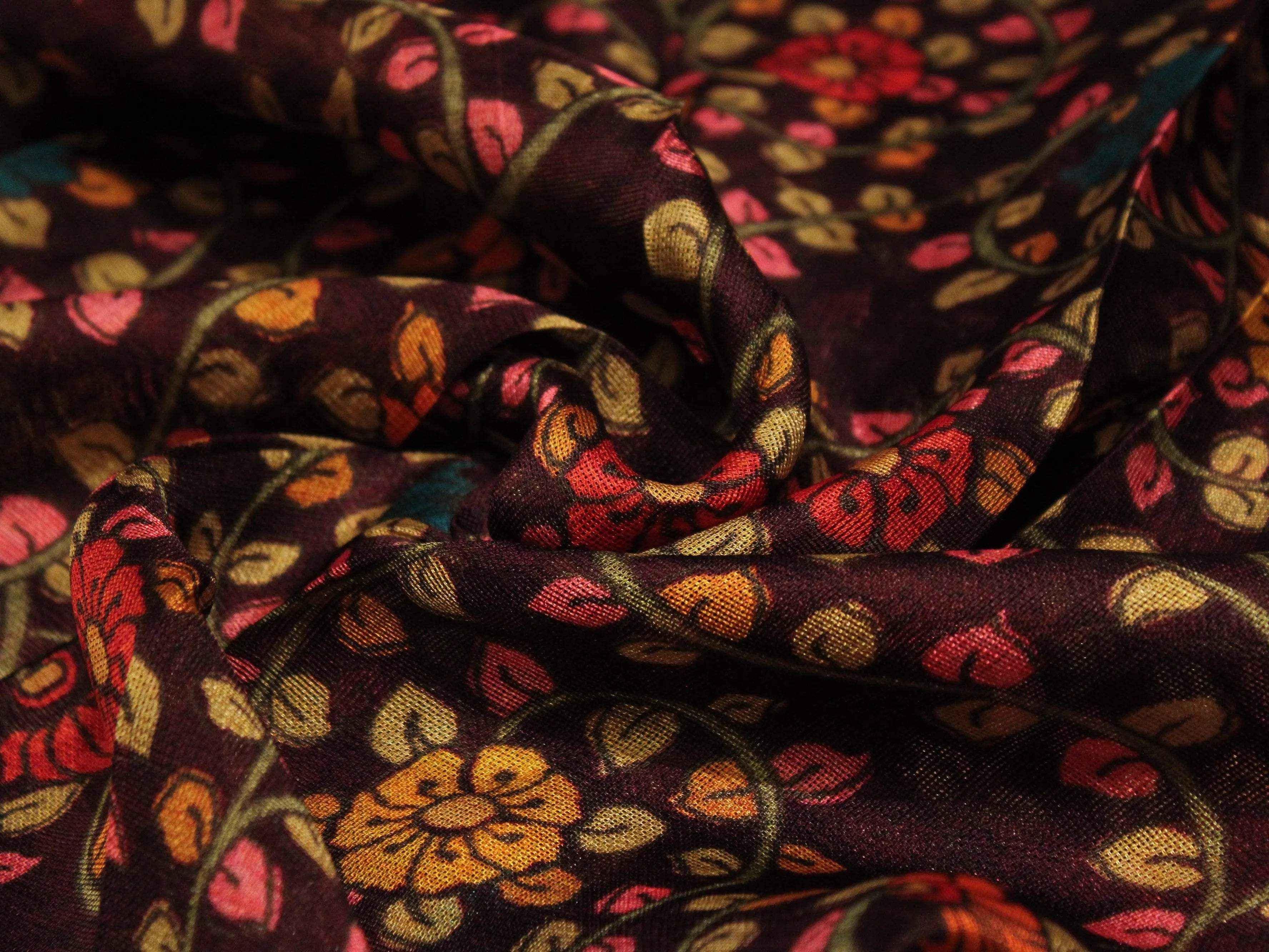 Micro Mesh Jute-Texture Digital Kalamkari Printed Fabric