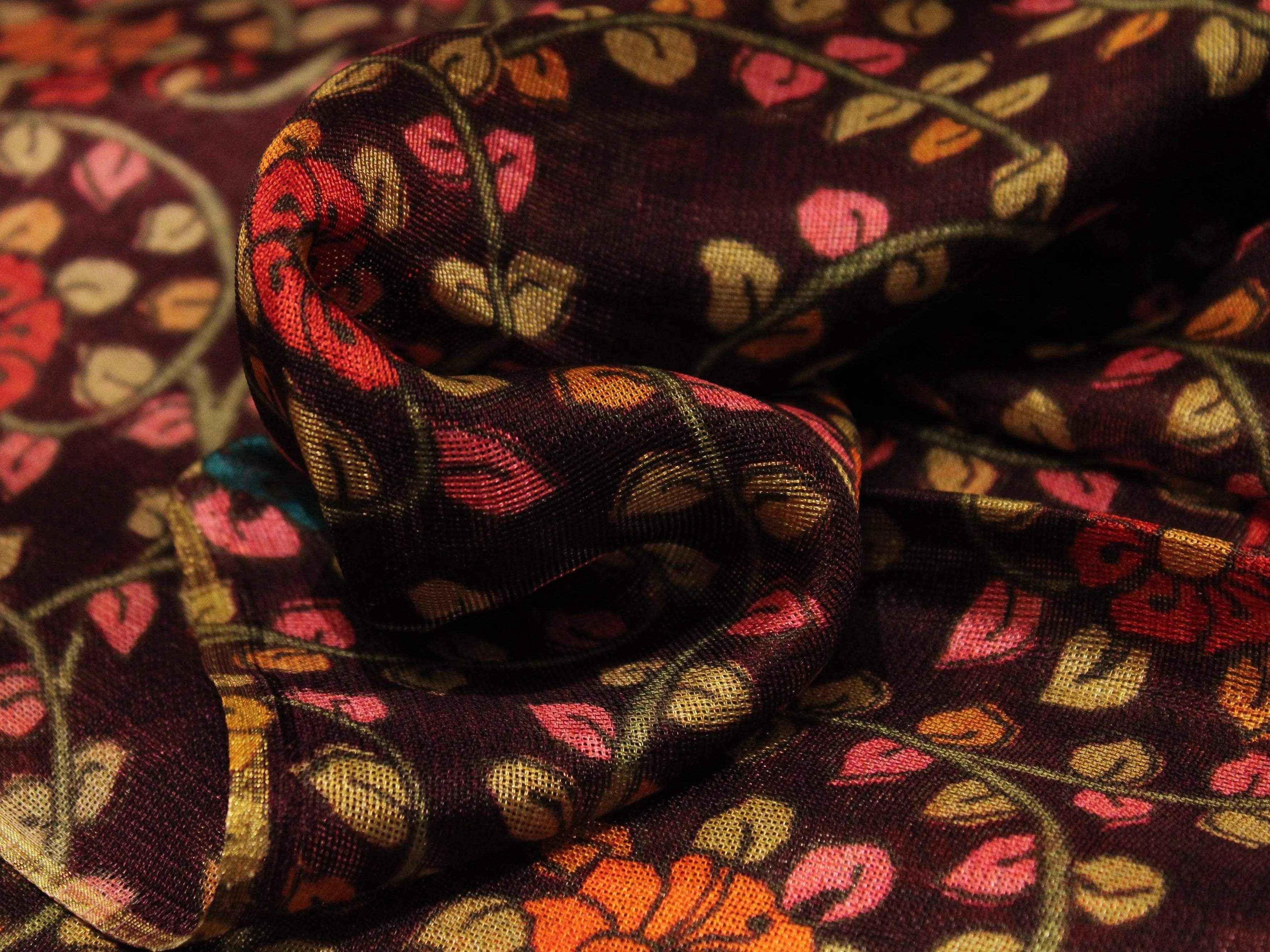 Micro Mesh Jute-Texture Digital Kalamkari Printed Fabric