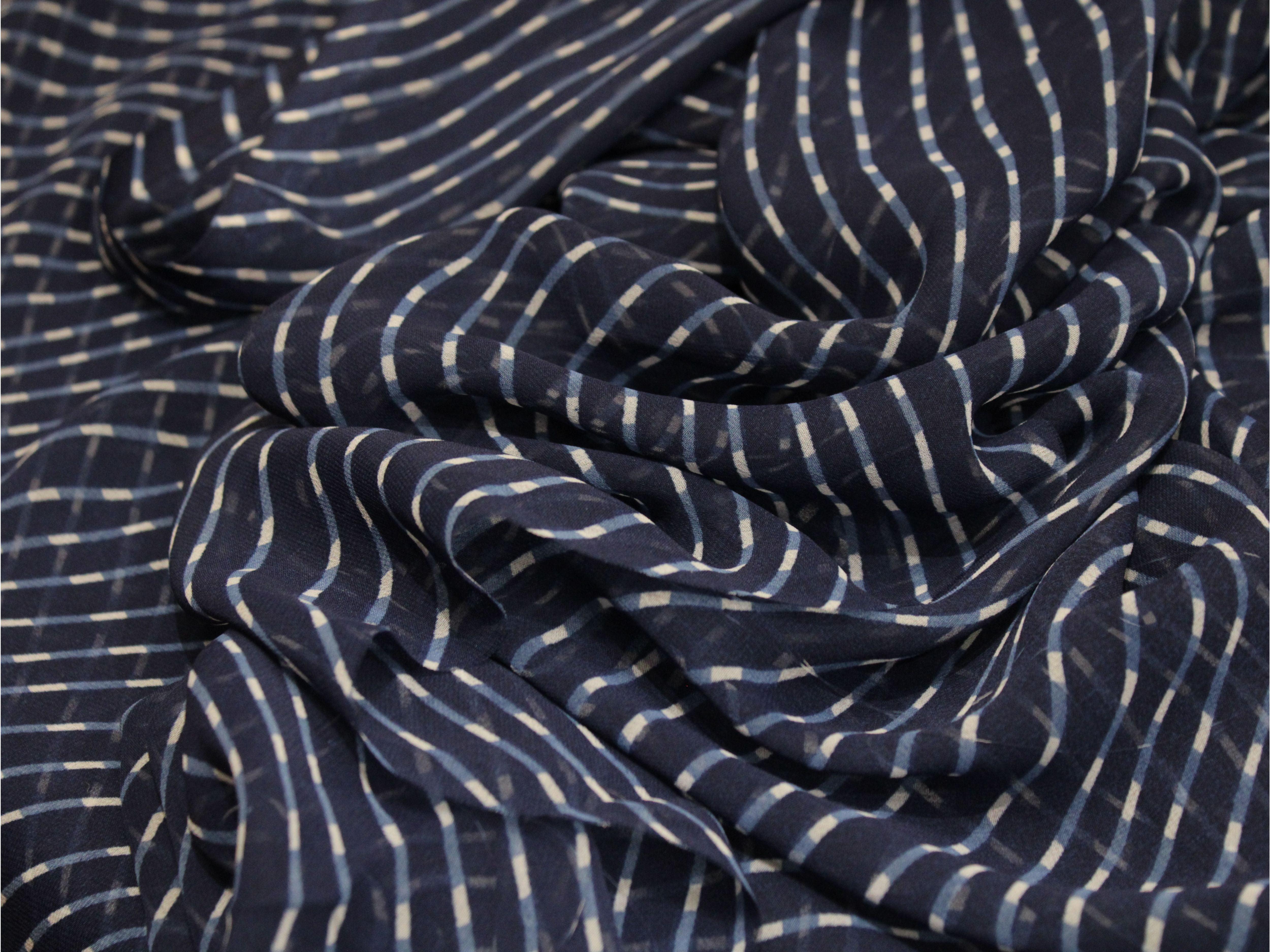 Knots: Bemberg Georgette Lehariya Fabric - Blue - M'Foks