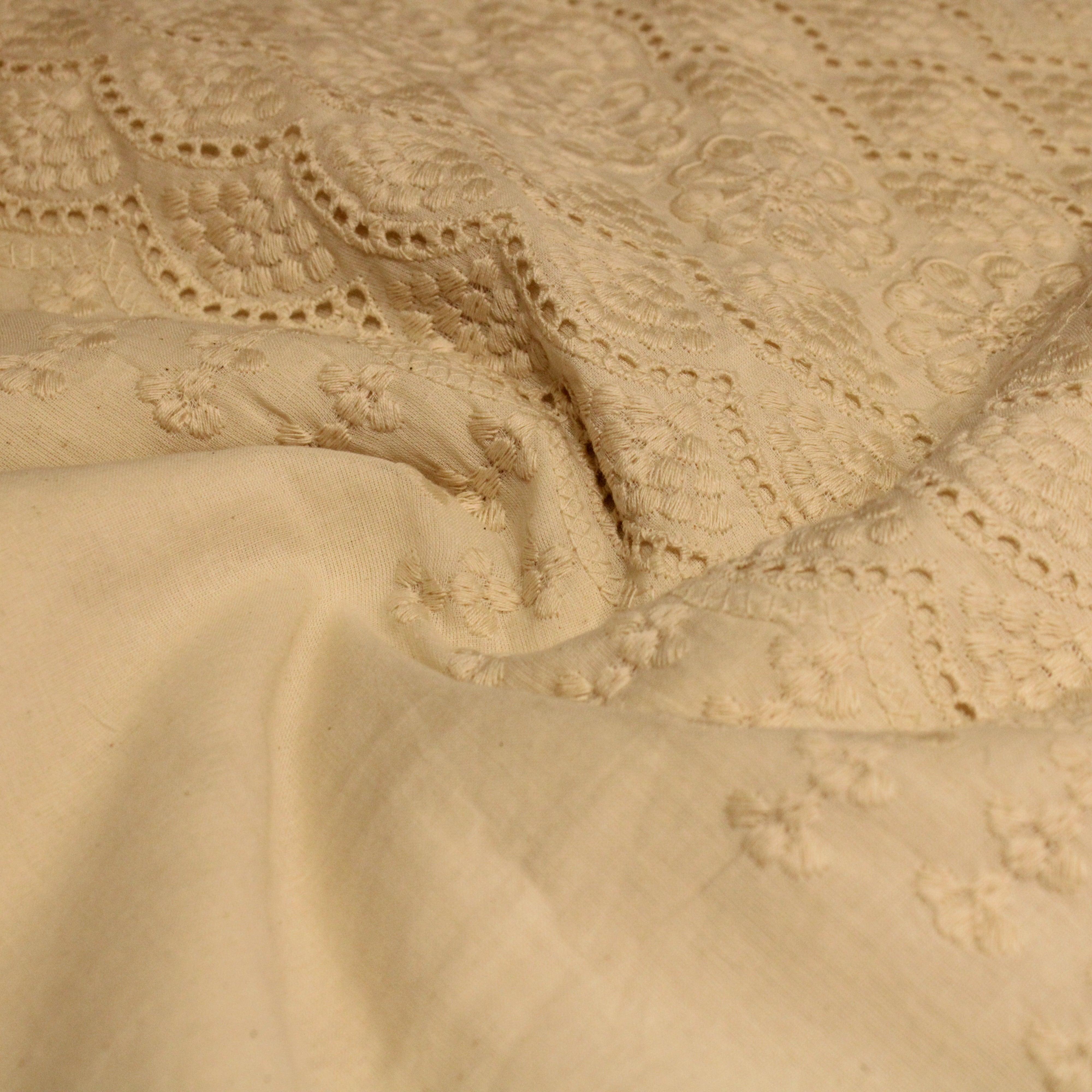 Natural Cotton Hakoba Woven Dyeable Fabric with panel embroidery - M'Foks