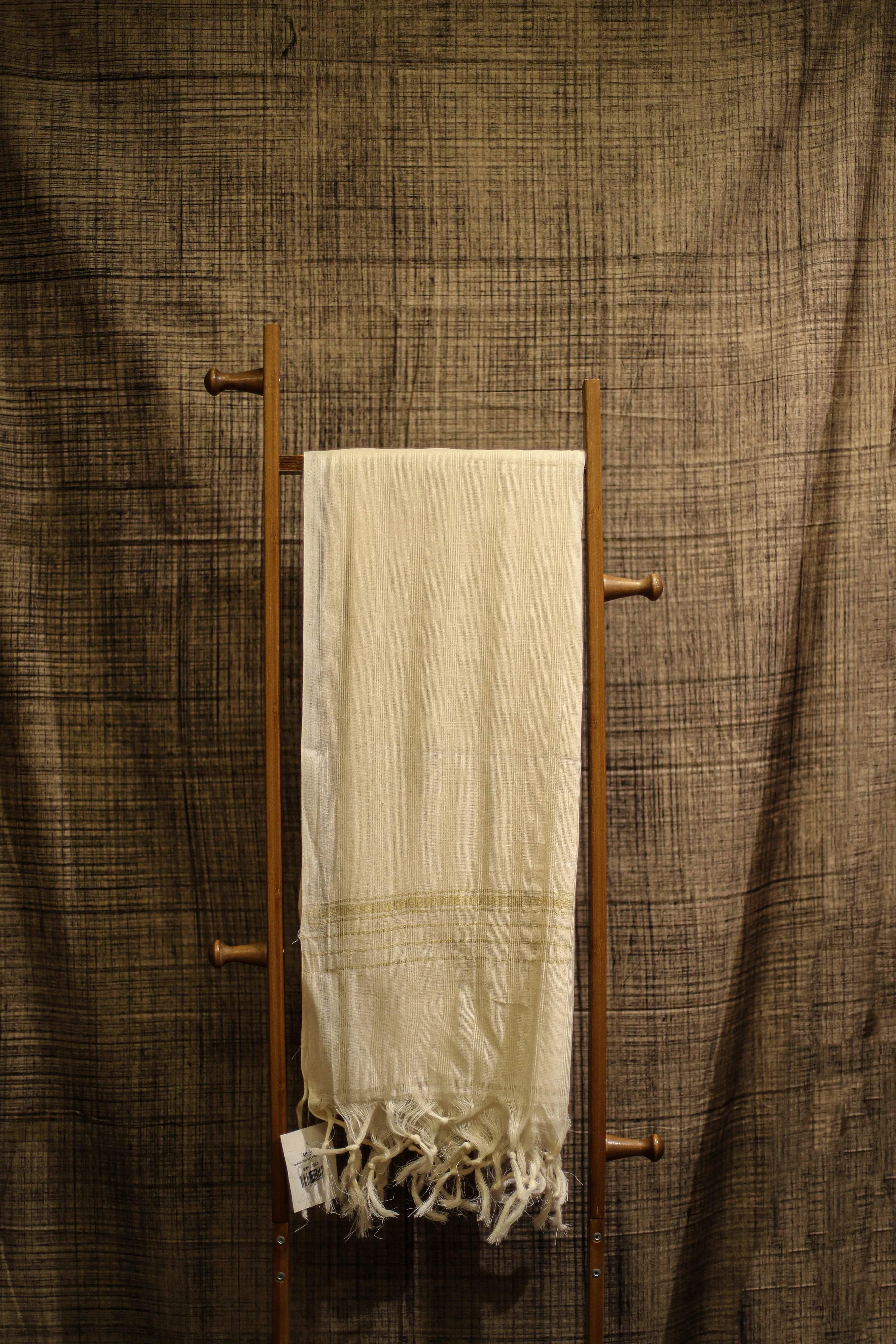 Natural Cotton Hand Woven Dupatta/Stole - Dyeable - M'Foks