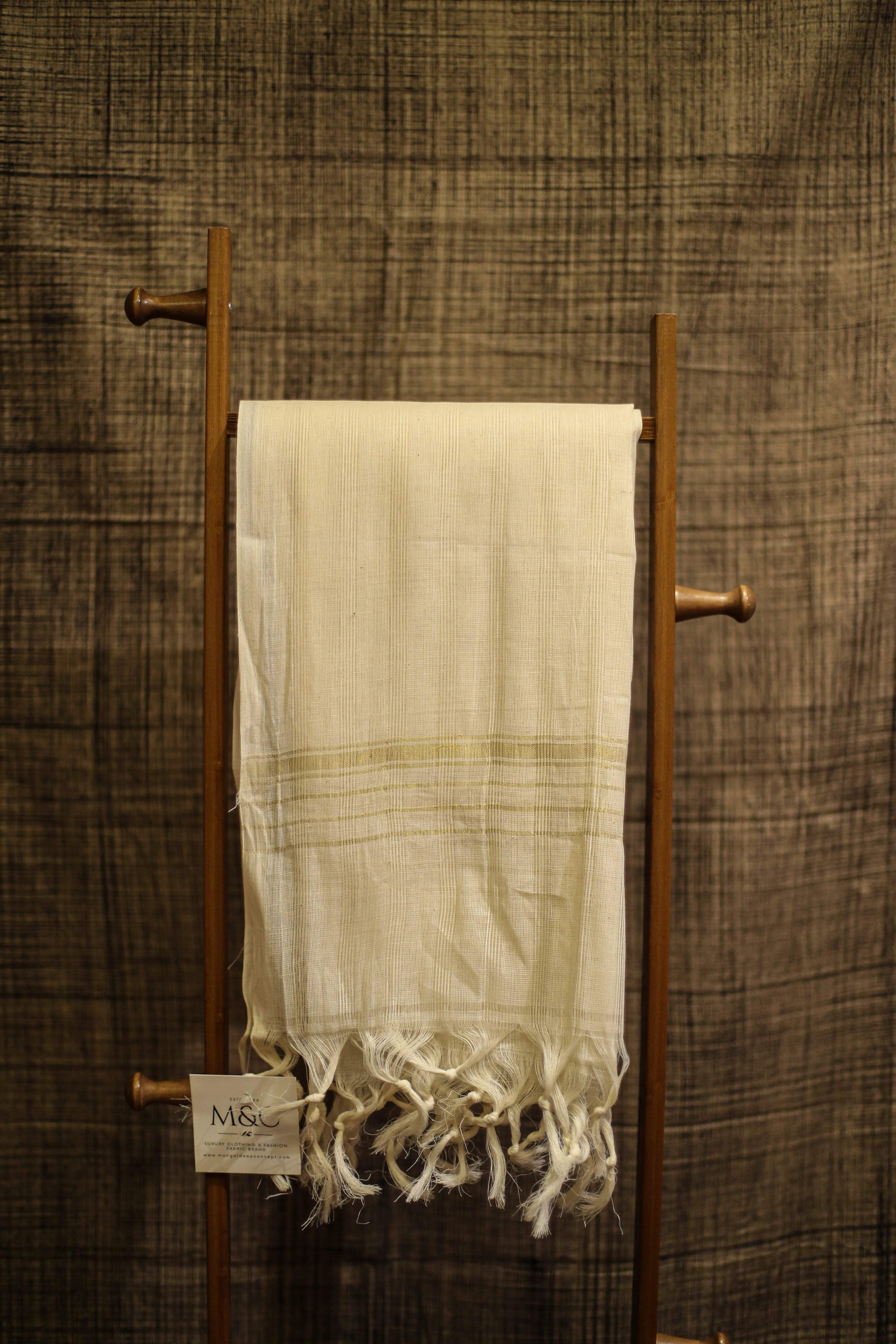 Natural Cotton Hand Woven Dupatta/Stole - Dyeable - M'Foks