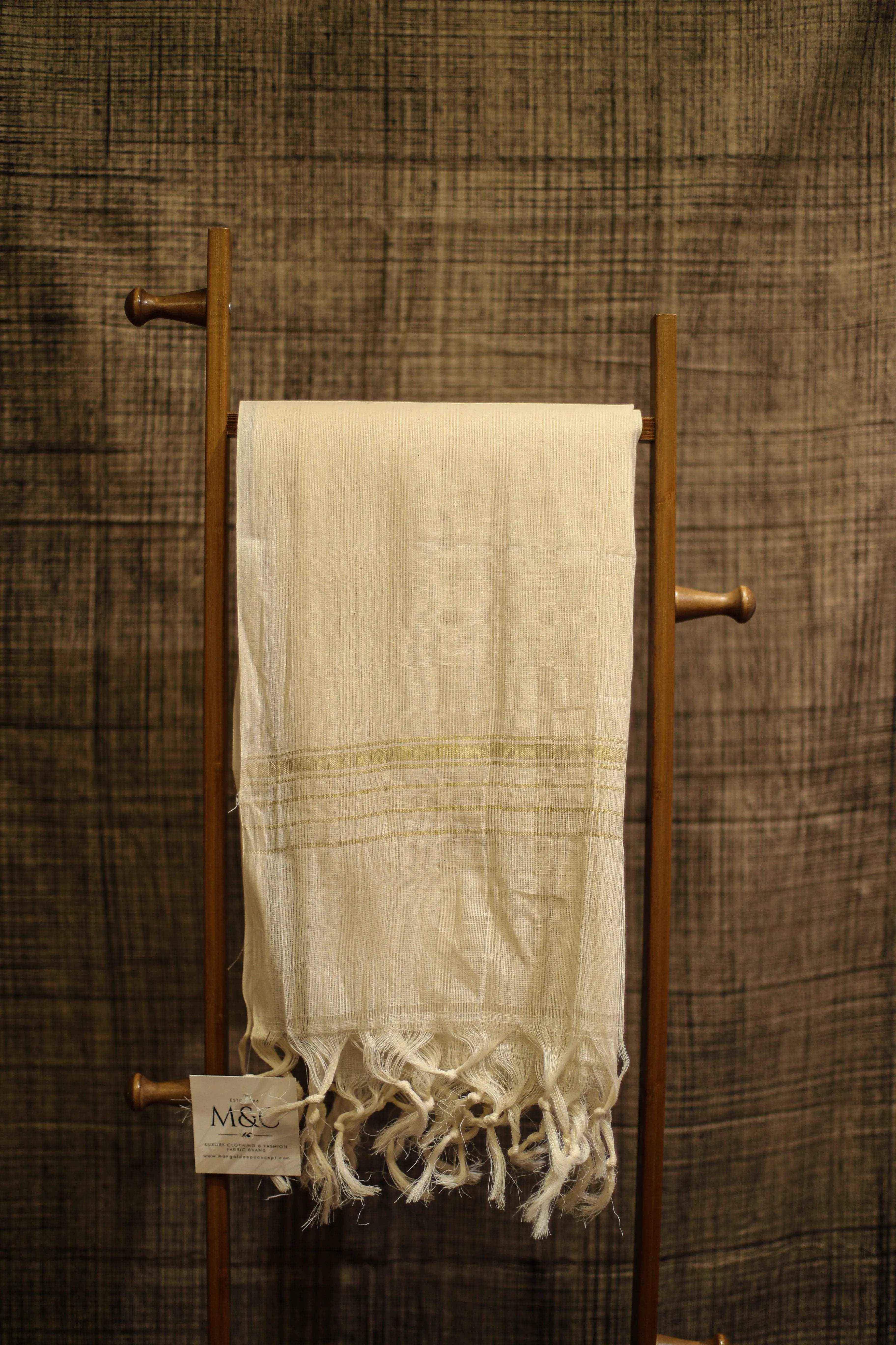 Natural Cotton Hand Woven Dupatta/Stole - Dyeable