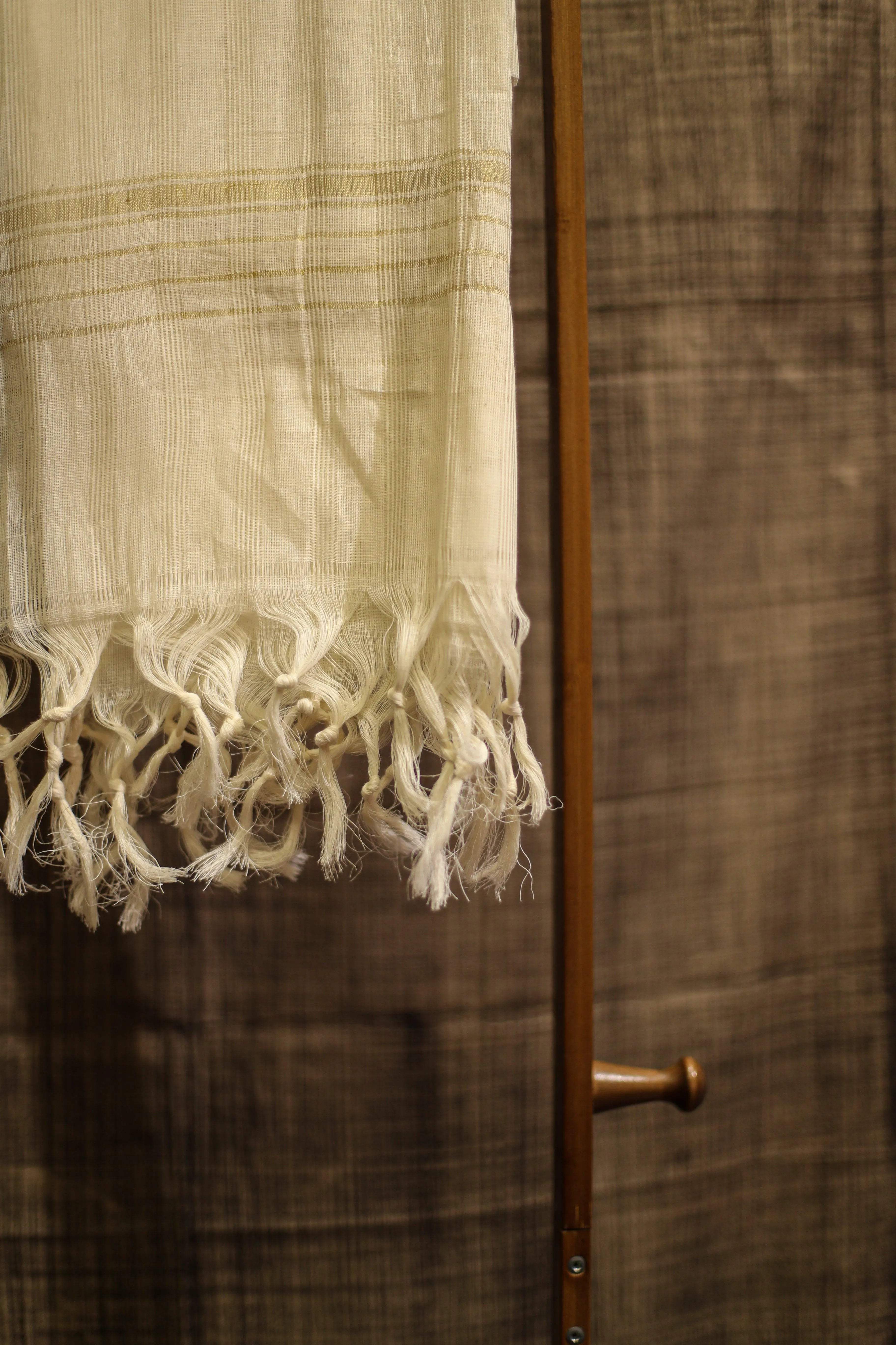 Natural Cotton Hand Woven Dupatta/Stole - Dyeable - M'Foks