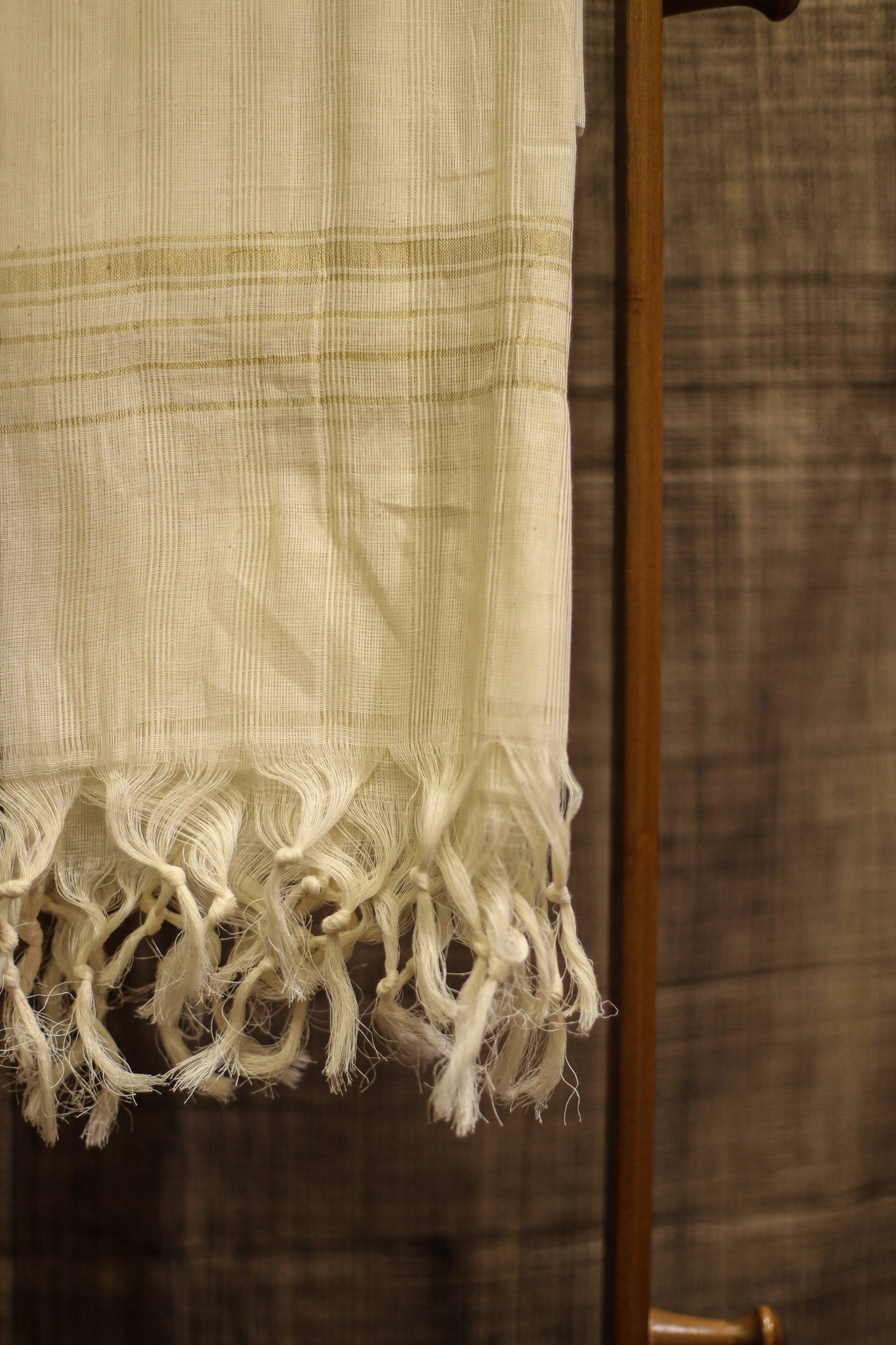 Natural Cotton Hand Woven Dupatta/Stole - Dyeable - M'Foks