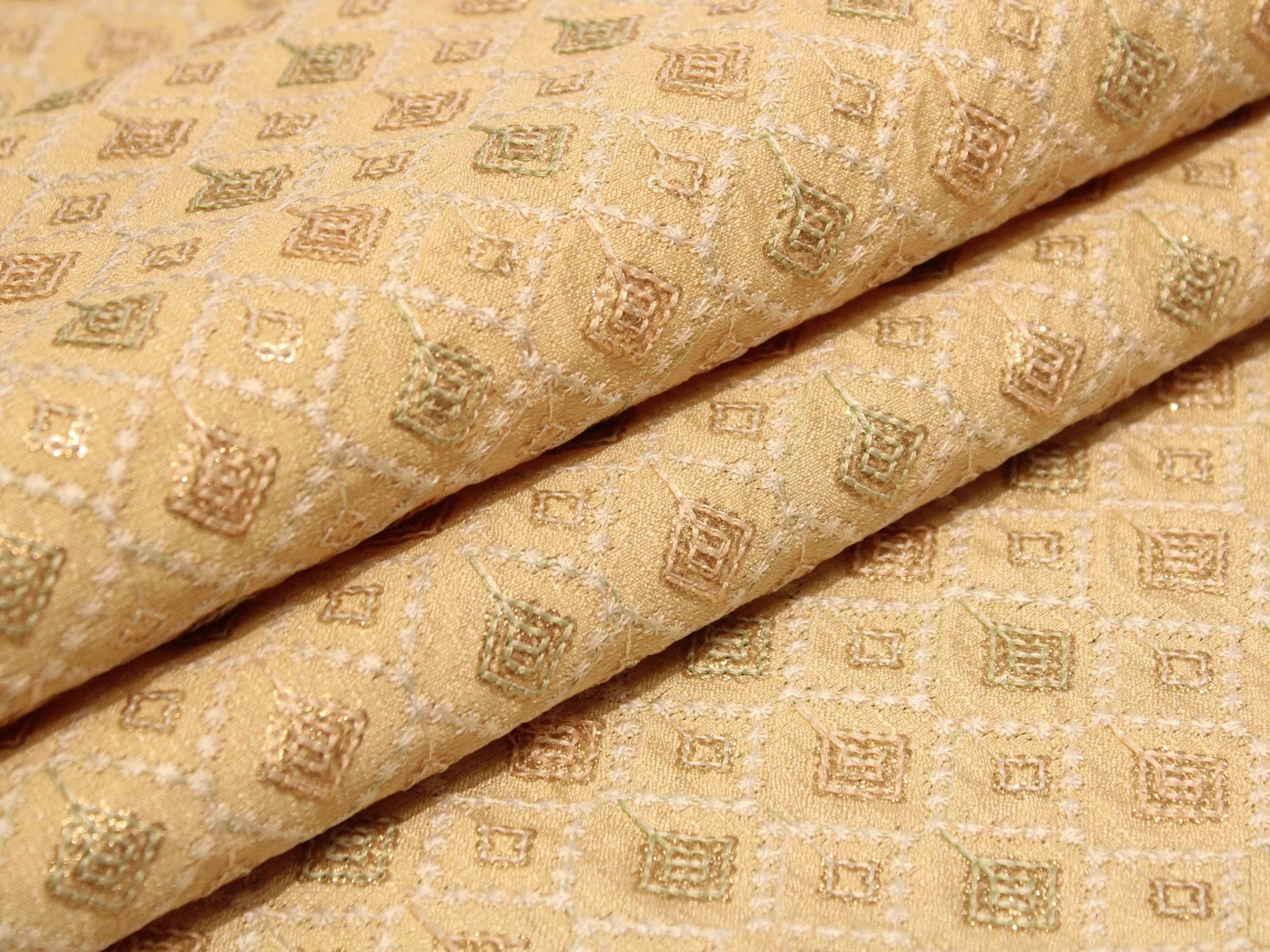 Phantom Silk Thread & Sequin Work Fabric - Golden - M'Foks