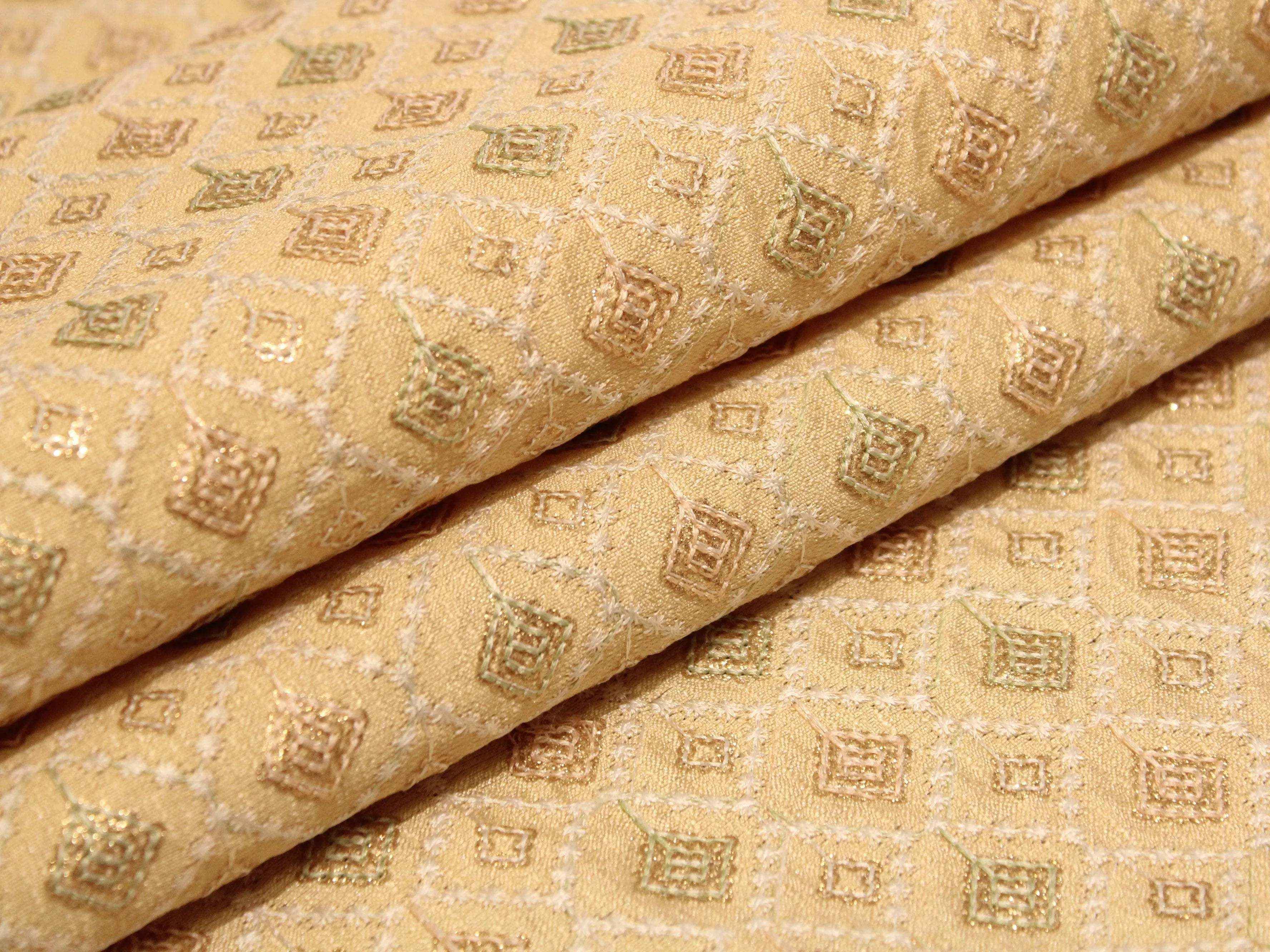 Phantom Silk Thread & Sequin Work Fabric - Golden