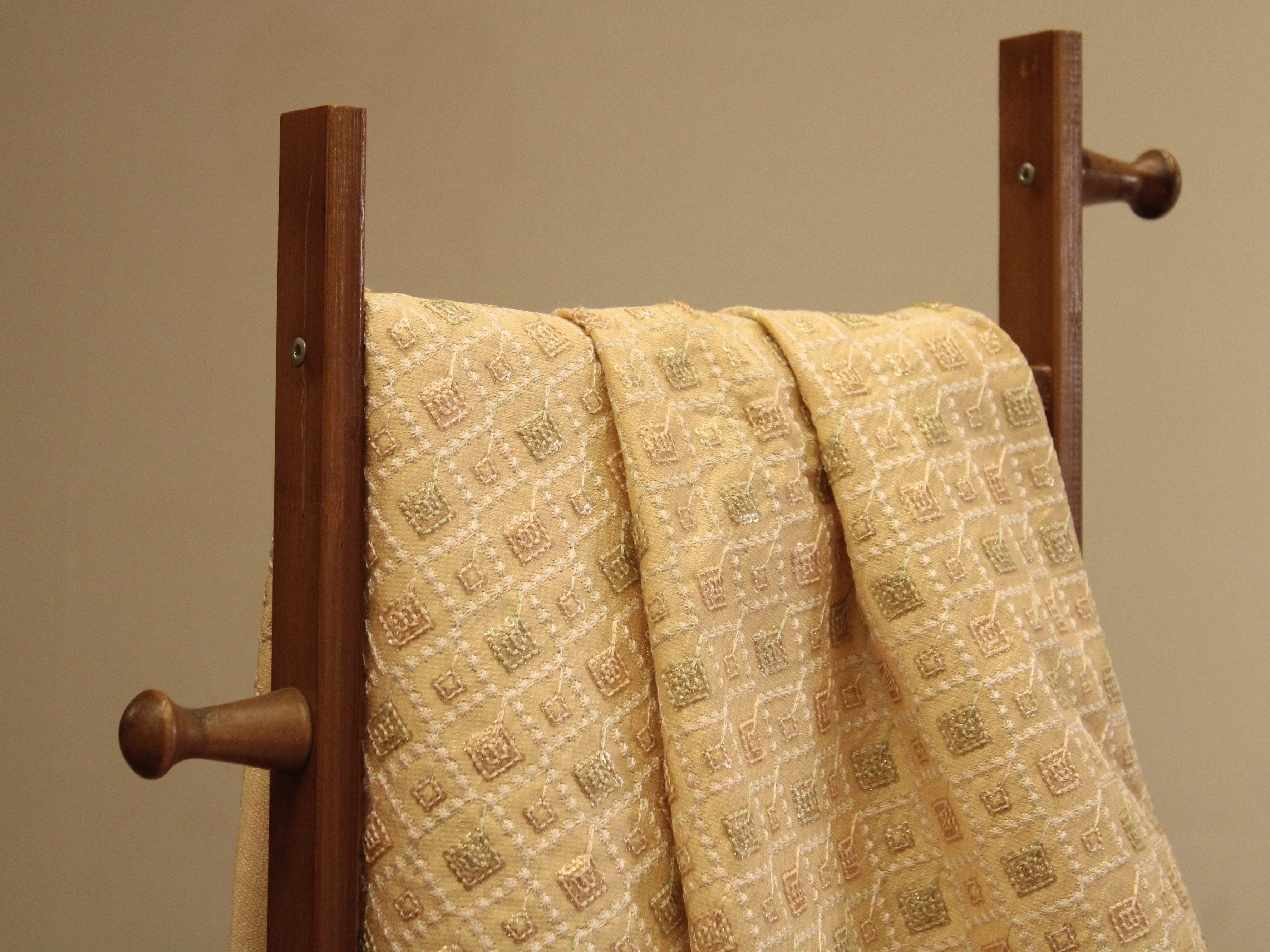 Phantom Silk Thread & Sequin Work Fabric - Golden - M'Foks