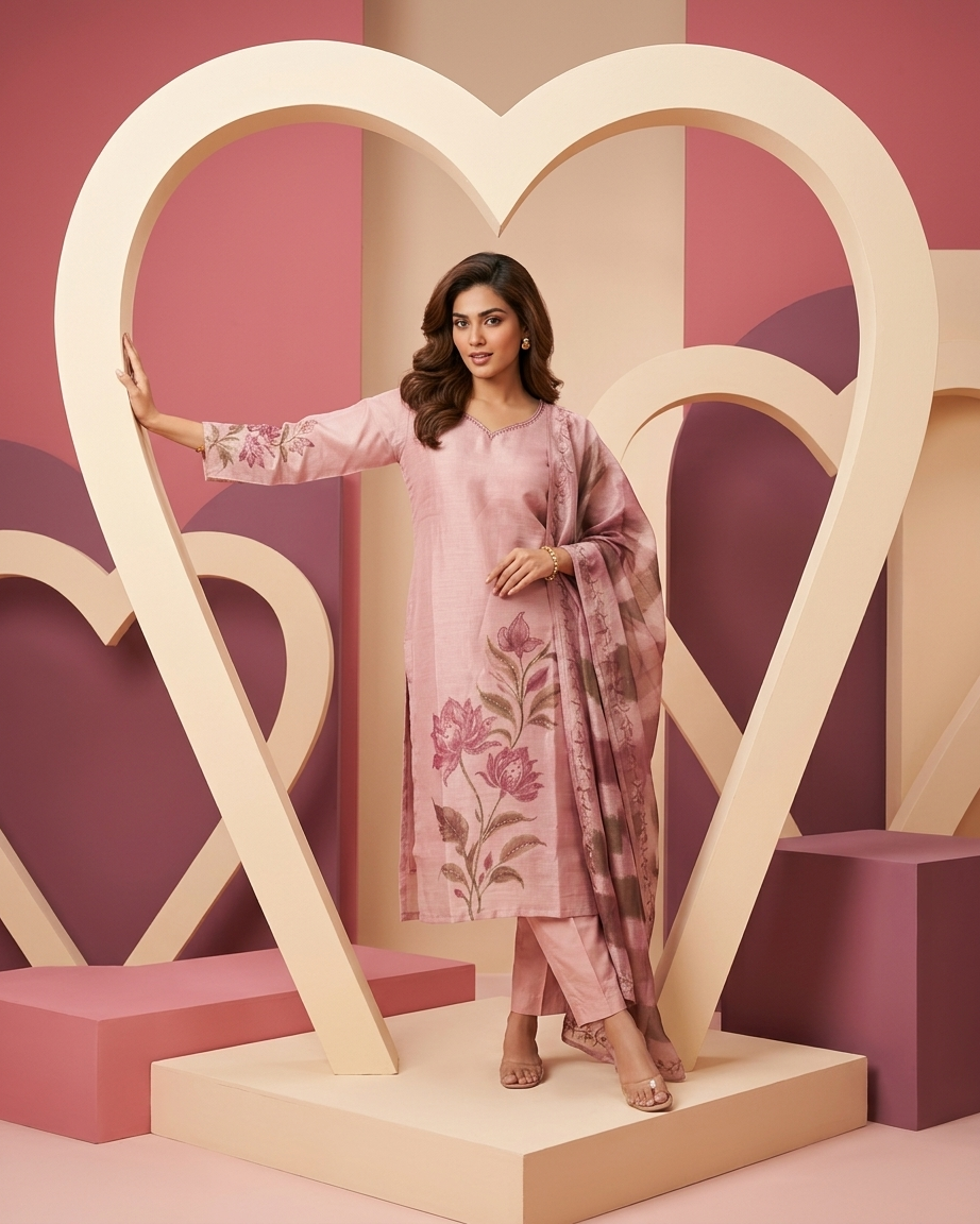 Dusty Mauve Tissue Silk Botanical Print Suit Set | Position Print | M'Foks