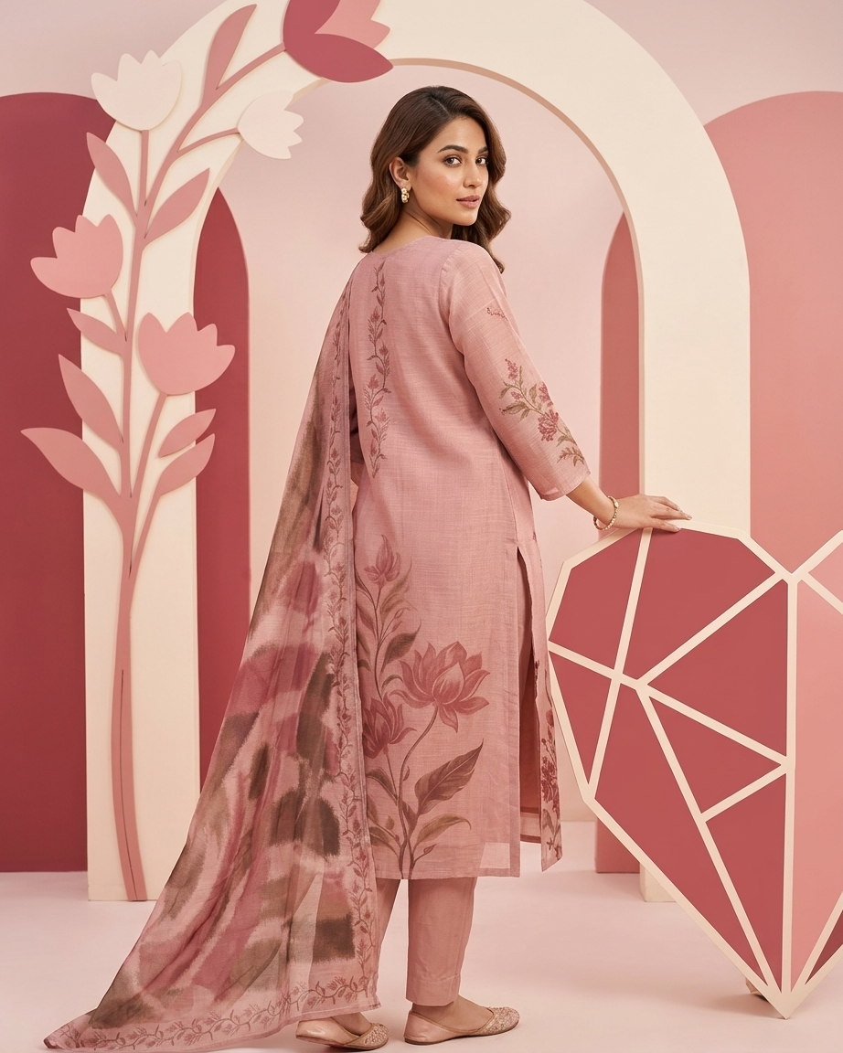 Dusty Mauve Tissue Silk Botanical Print Suit Set | Position Print | M'Foks