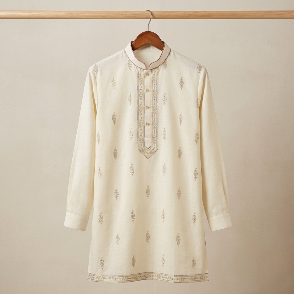 Pure Chanderi Silk Fabric for Kurta — Yellow Embroidery