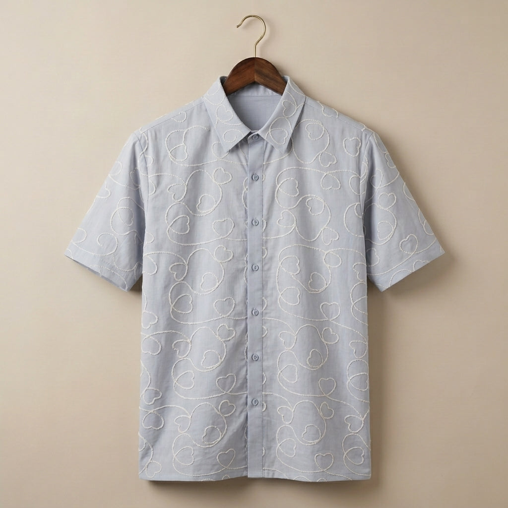 Cotton Fabric with Cord Embroidery — Powder Blue