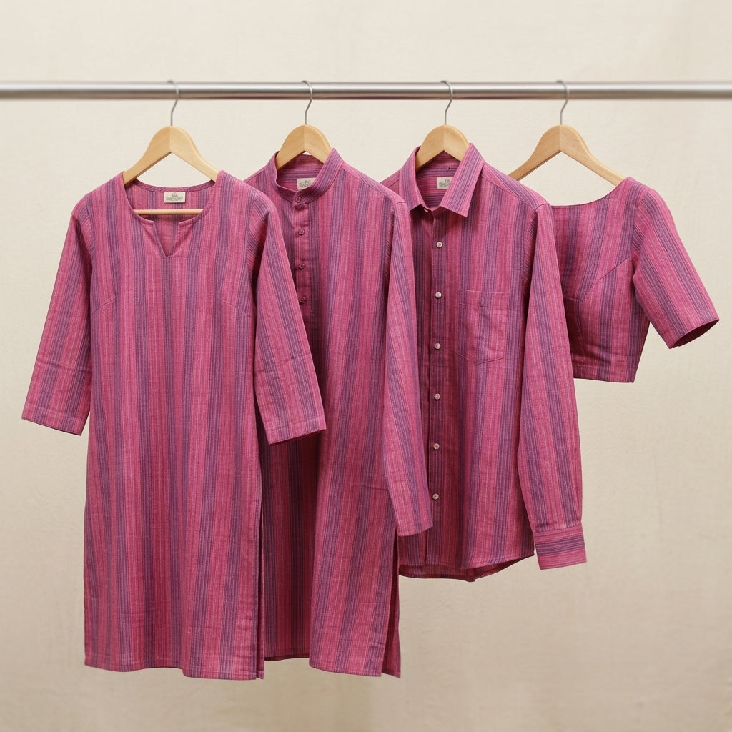 Pure Cotton Handloom Woven Fabric — Pink | Stripe | 44 Inch