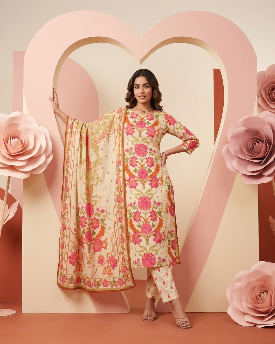 Cream Pure Cotton Straight Suit