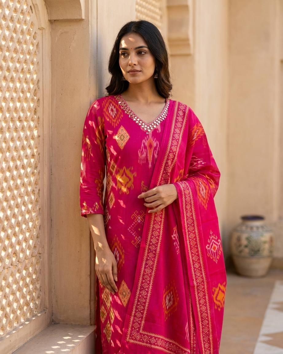 Rani Pink Pure Cotton Straight Suit