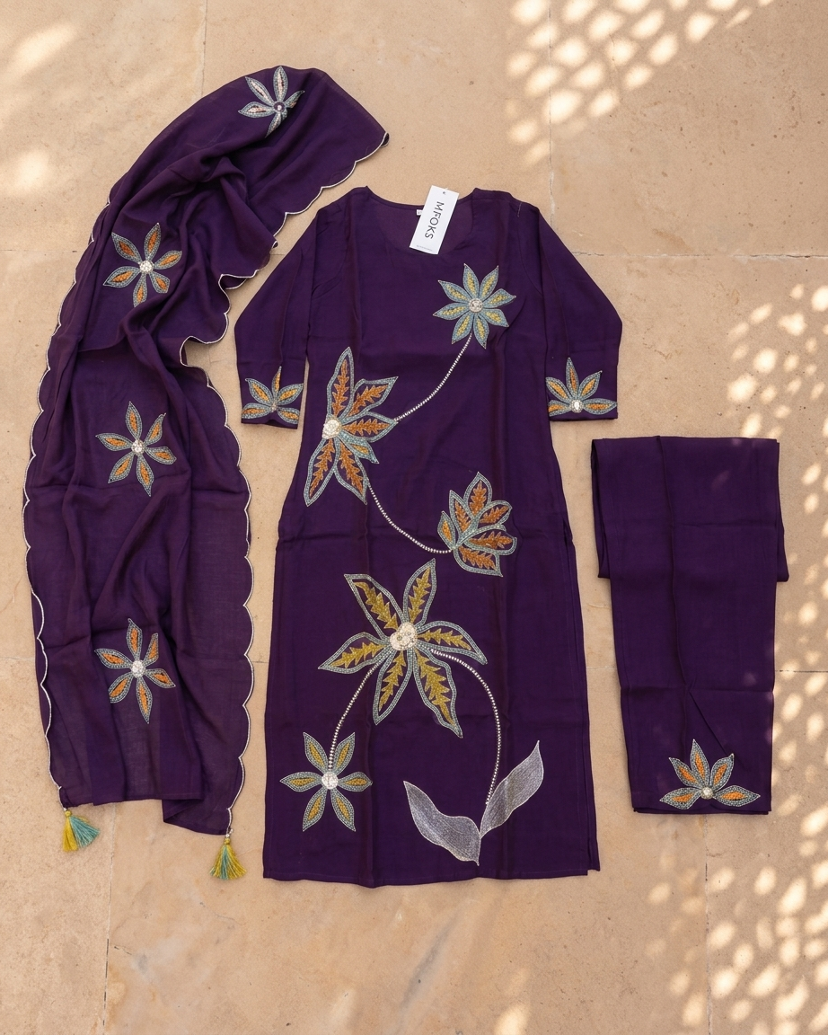 Deep Purple Mal Chanderi Straight Suit