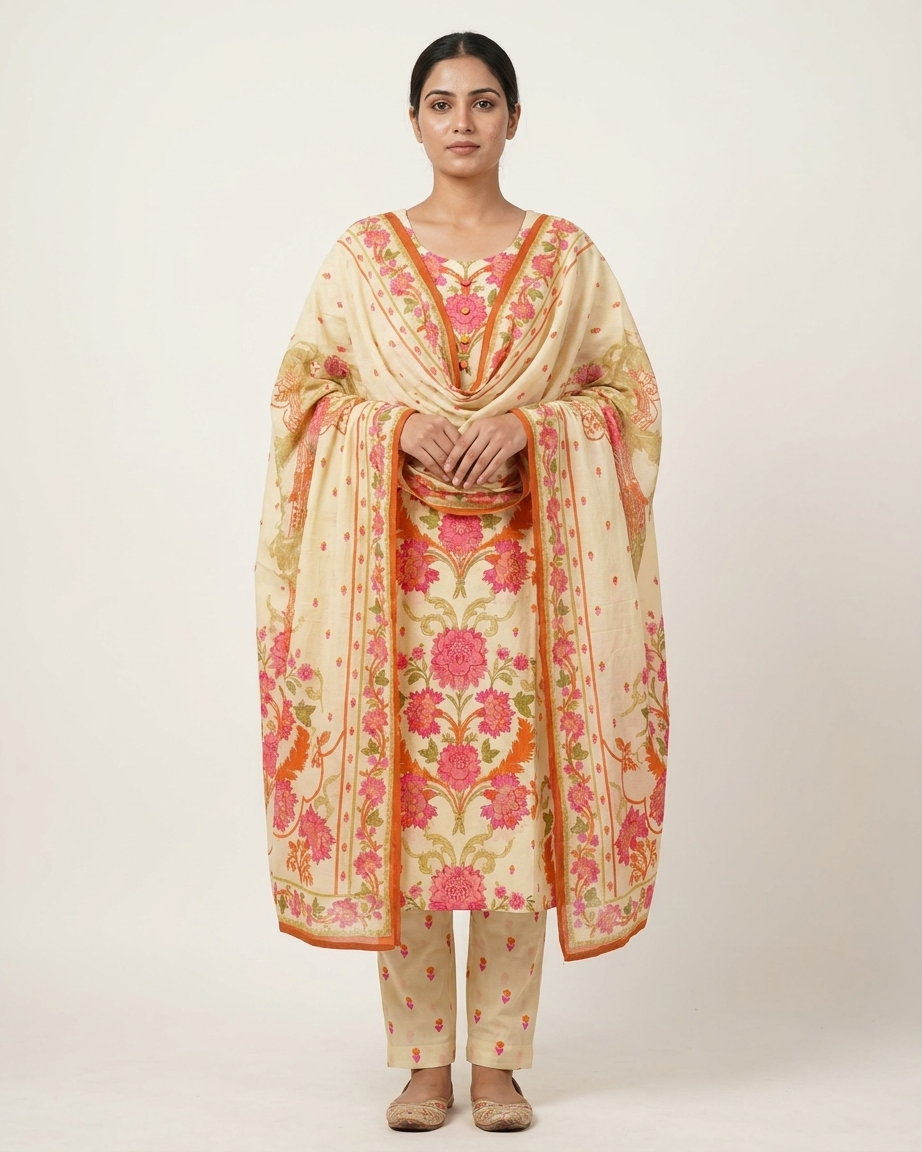 Cream Pure Cotton Straight Suit