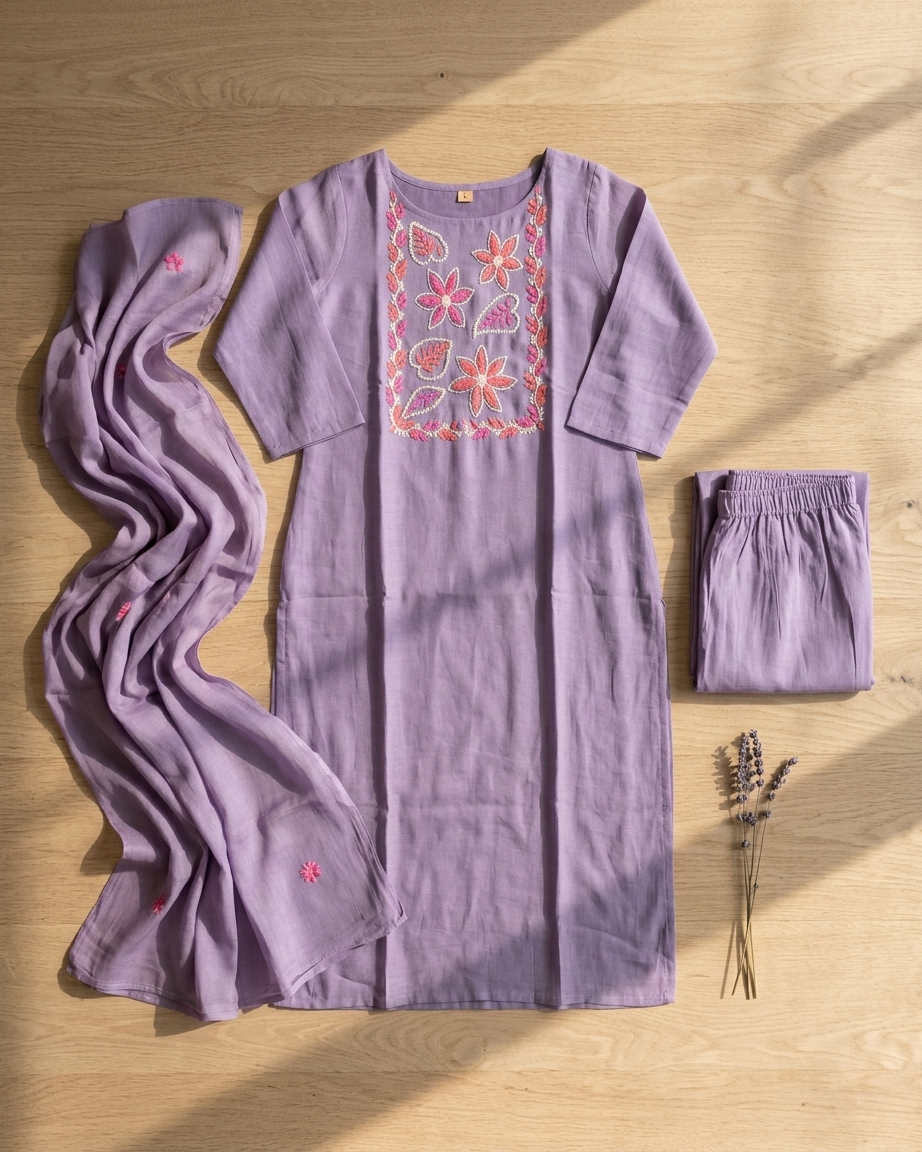 Lavender Mal Chanderi Straight Suit