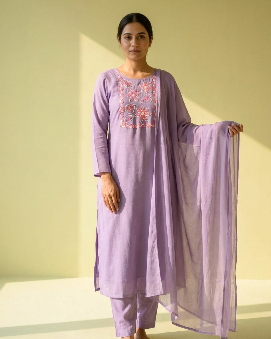 Lavender Mal Chanderi Straight Suit