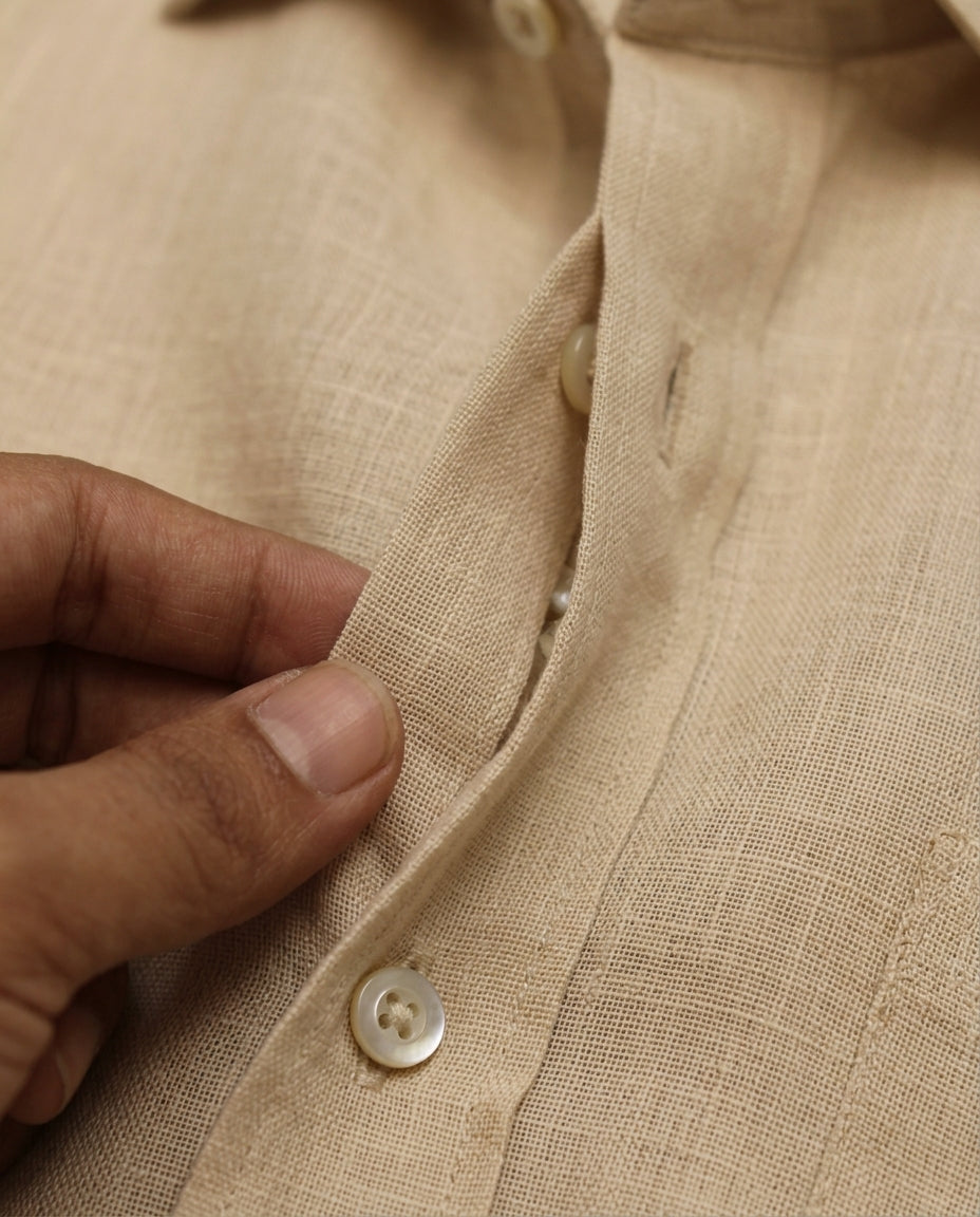 Pure Cotton Linen Blended Fabric Beige 44 Inches | Premium Natural Fiber Ethnic Wear Fabric