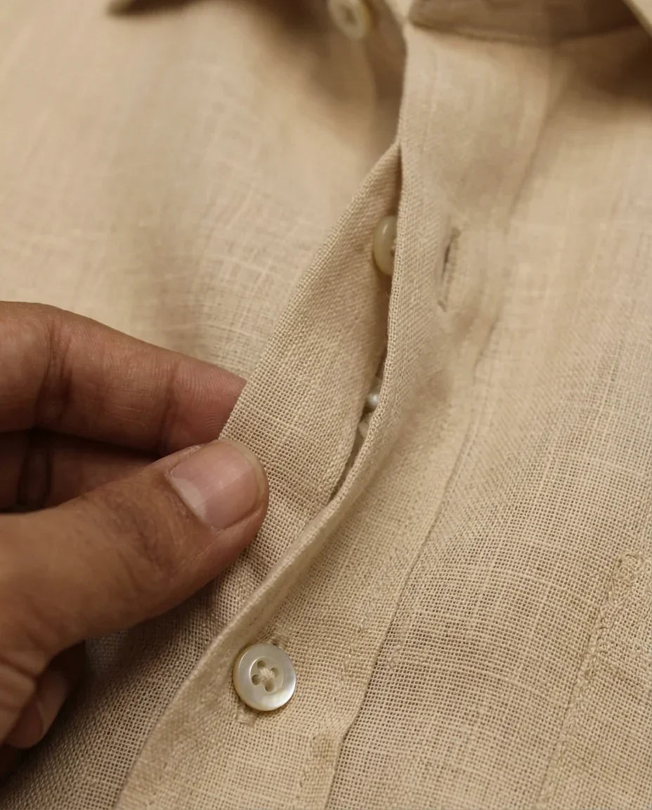 Pure Cotton Linen Blended Fabric Beige 44 Inches | Premium Natural Fiber Ethnic Wear Fabric