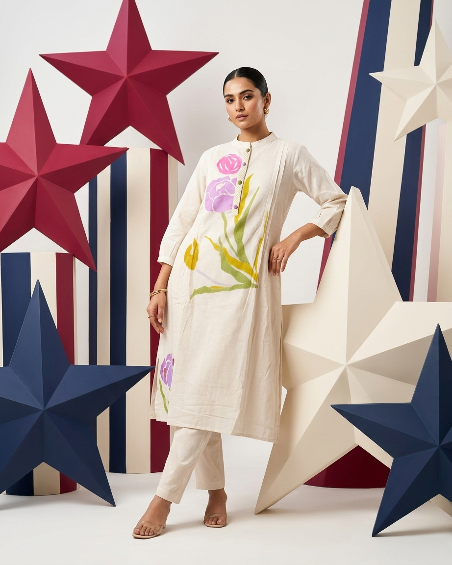 Pure Mal Cotton Suit Set with Floral Design | Contemporary Ethnic Wear