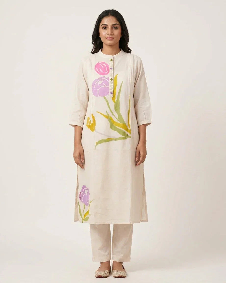 Pure Mal Cotton Suit Set with Floral Design | Contemporary Ethnic Wear