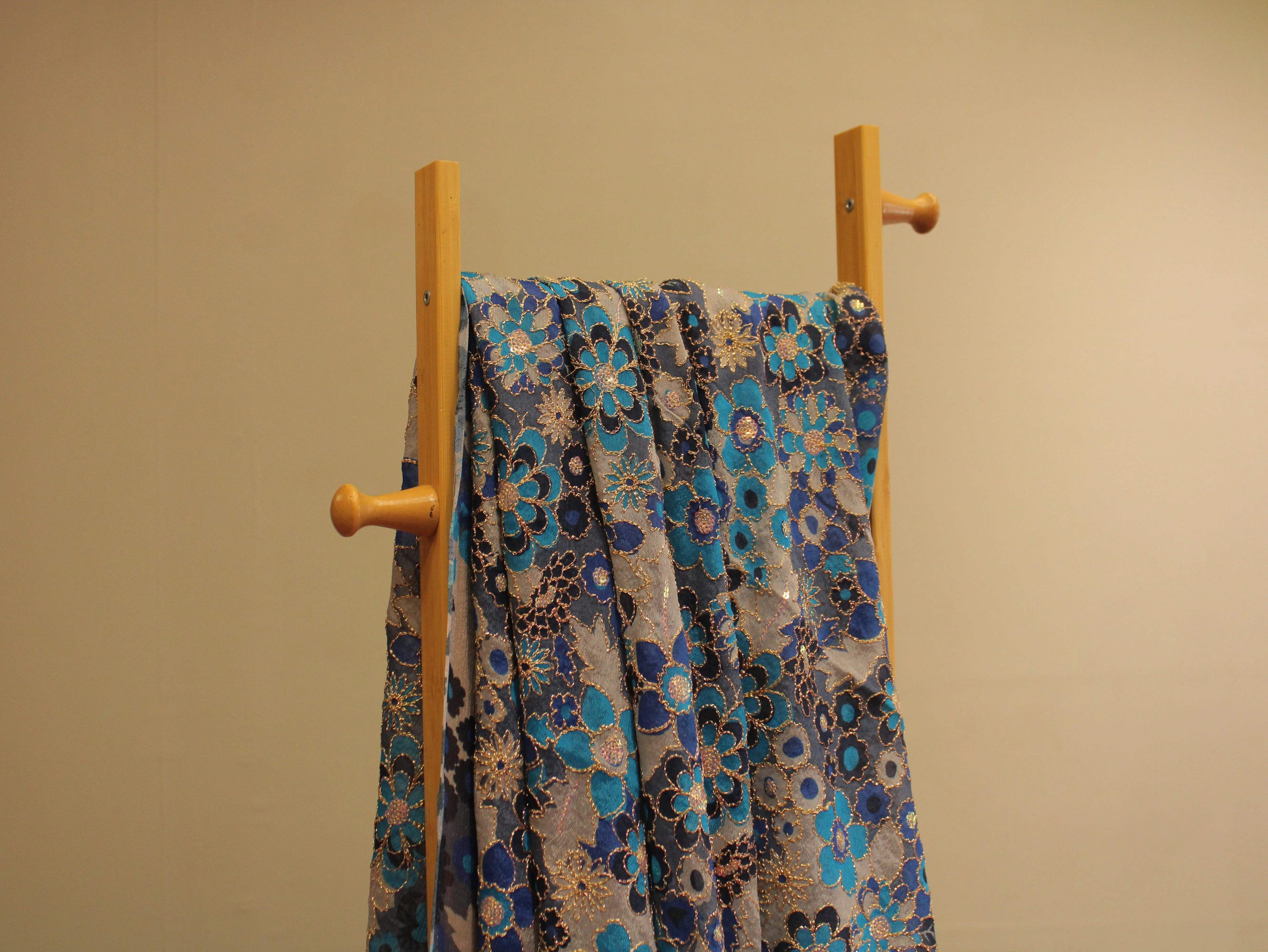 POSH : Digital Print with position work Chinon Fabric - Blue - M'Foks