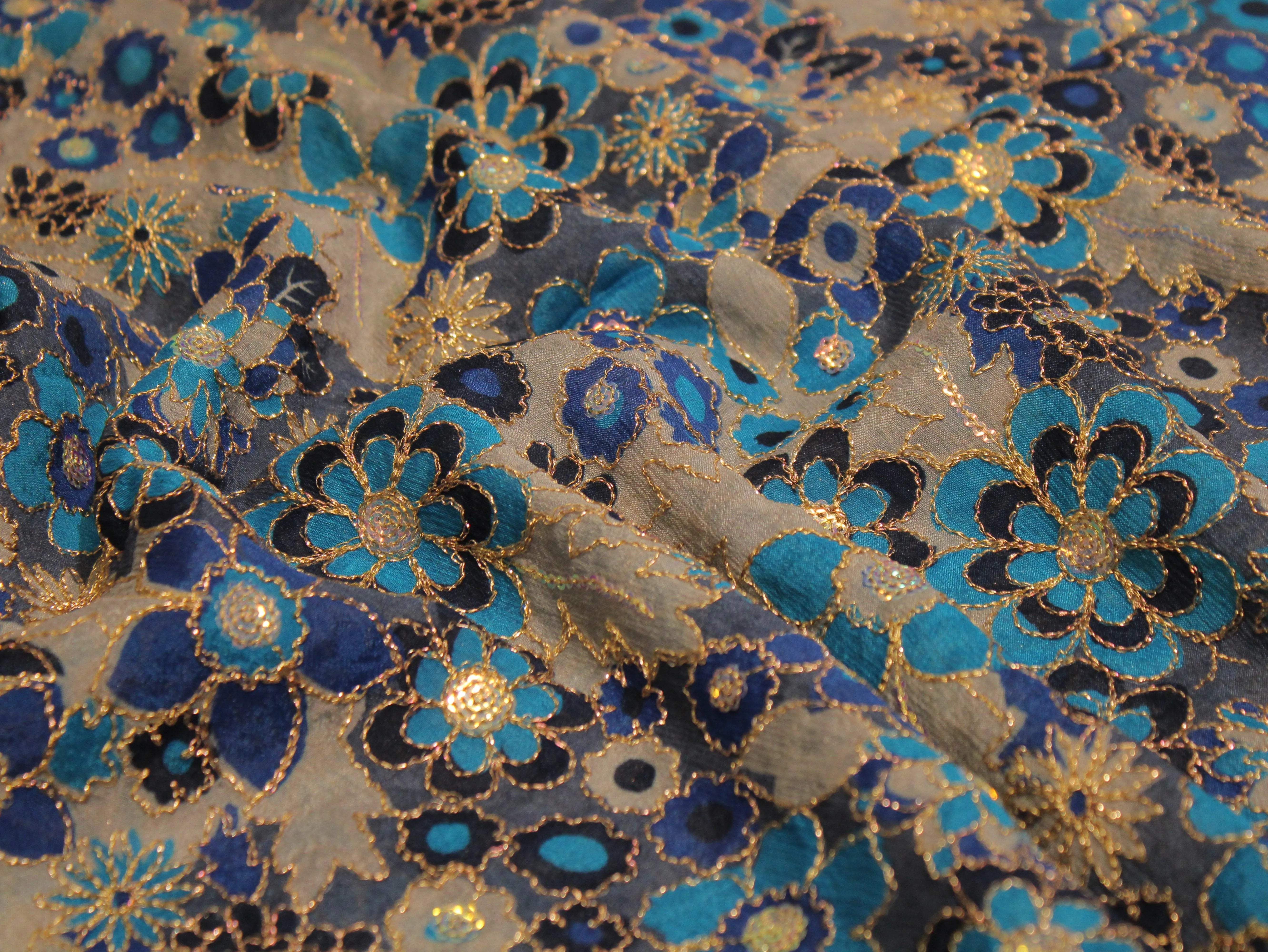 POSH : Digital Print with position work Chinon Fabric - Blue - M'Foks