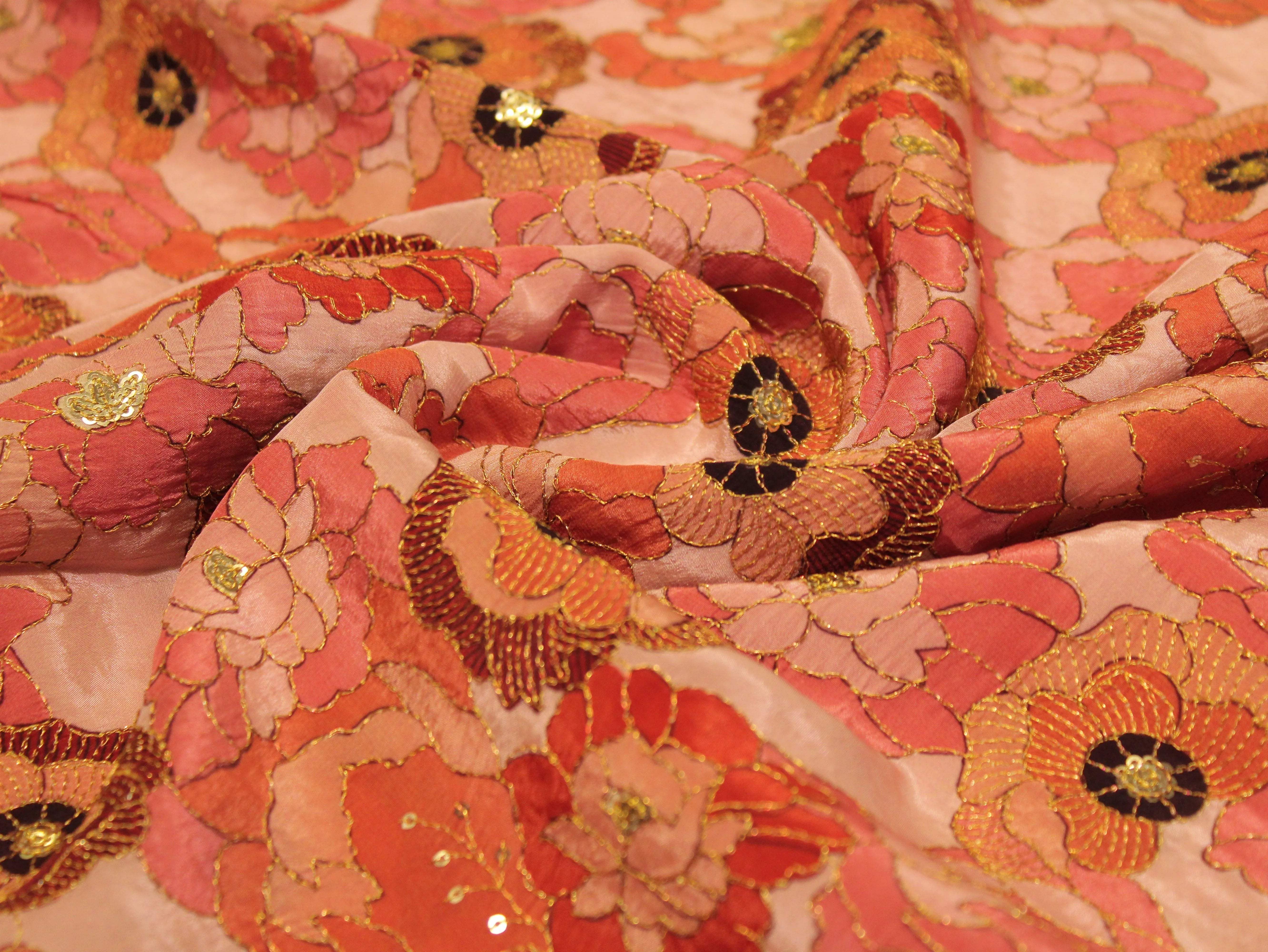 POSH : Digital Print with position work Natural Crepe Fabric - Peach - M'Foks