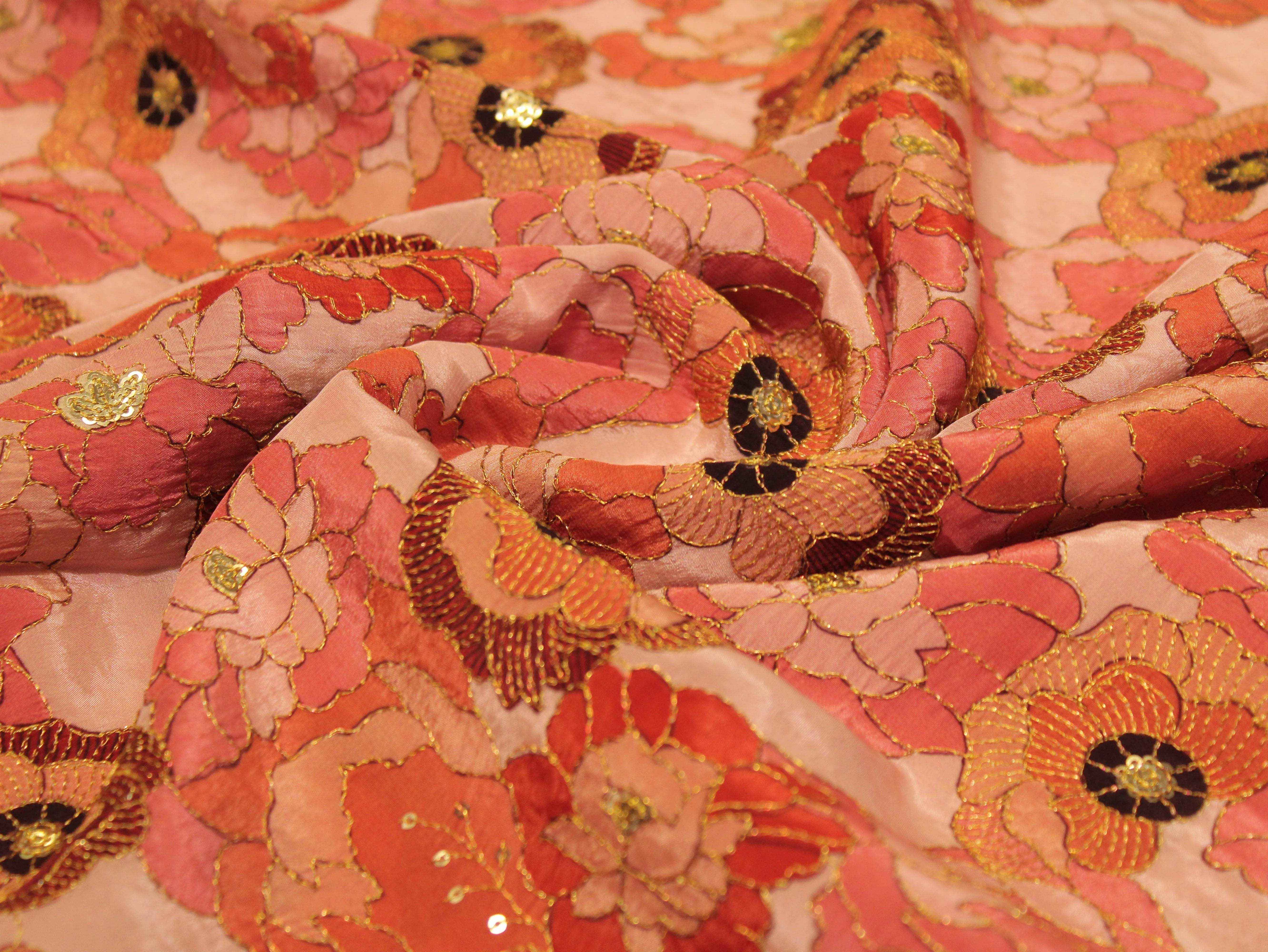 POSH : Digital Print with position work Natural Crepe Fabric - Peach