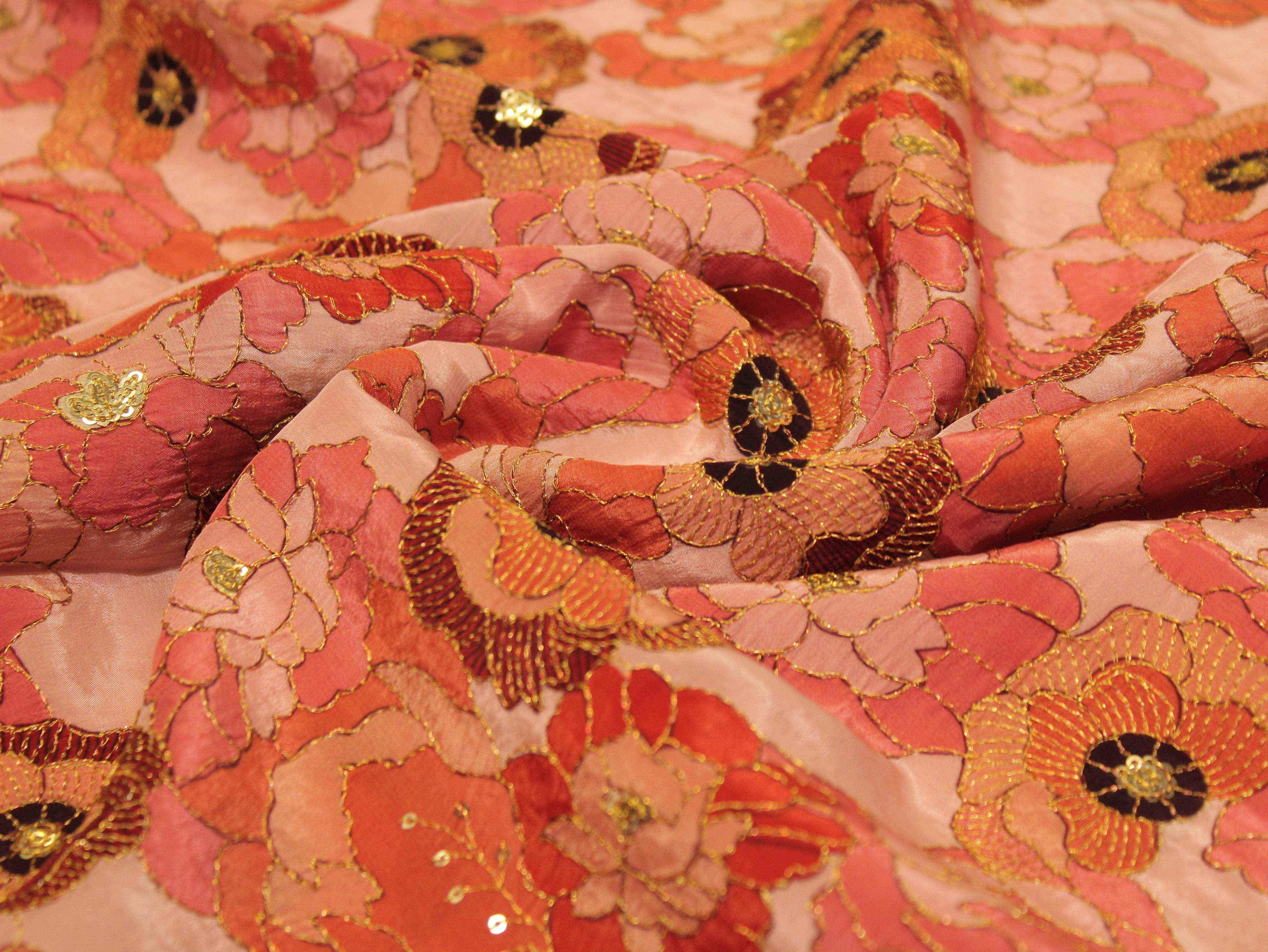 POSH : Digital Print with position work Natural Crepe Fabric - Peach