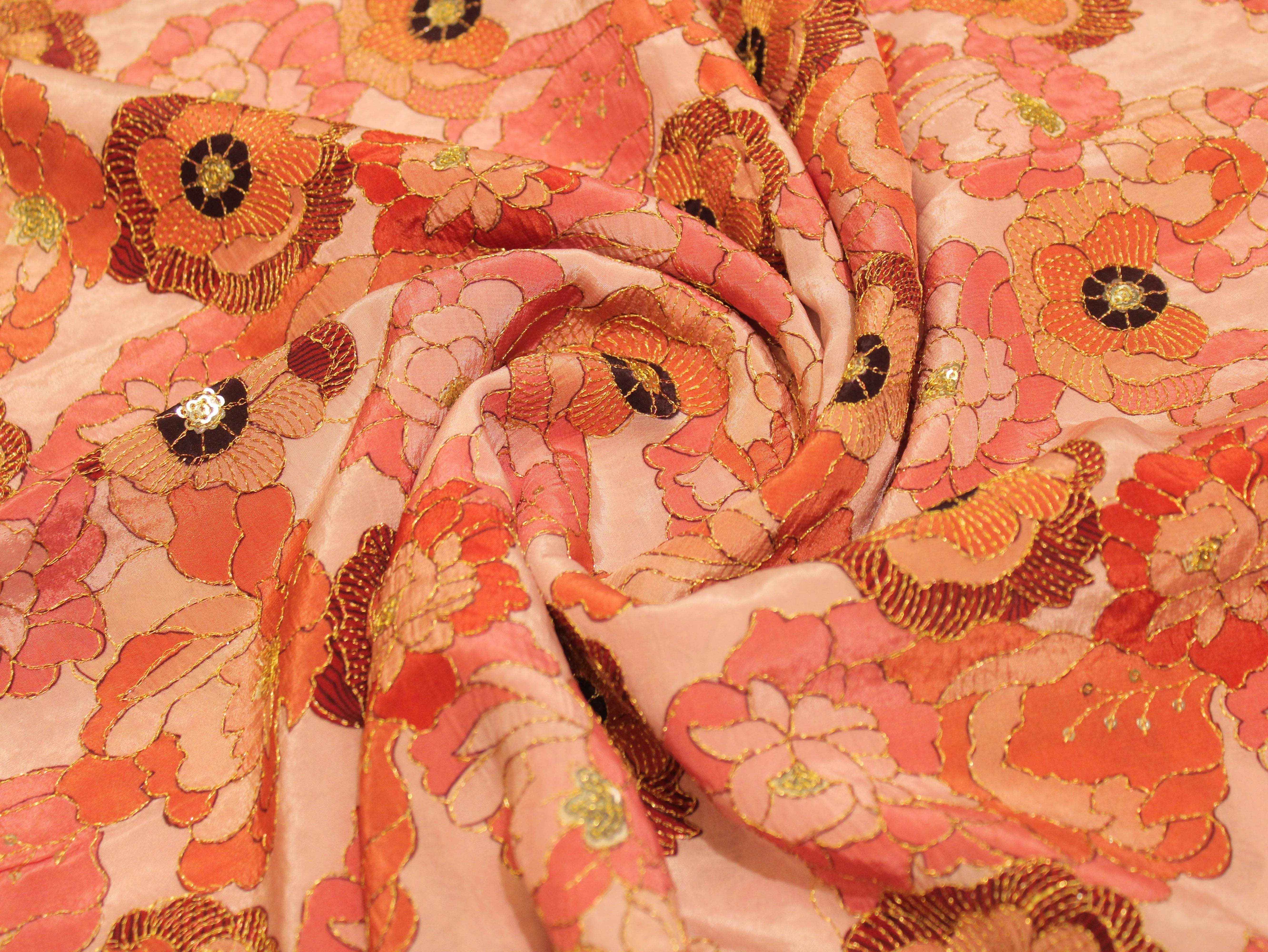POSH : Digital Print with position work Natural Crepe Fabric - Peach