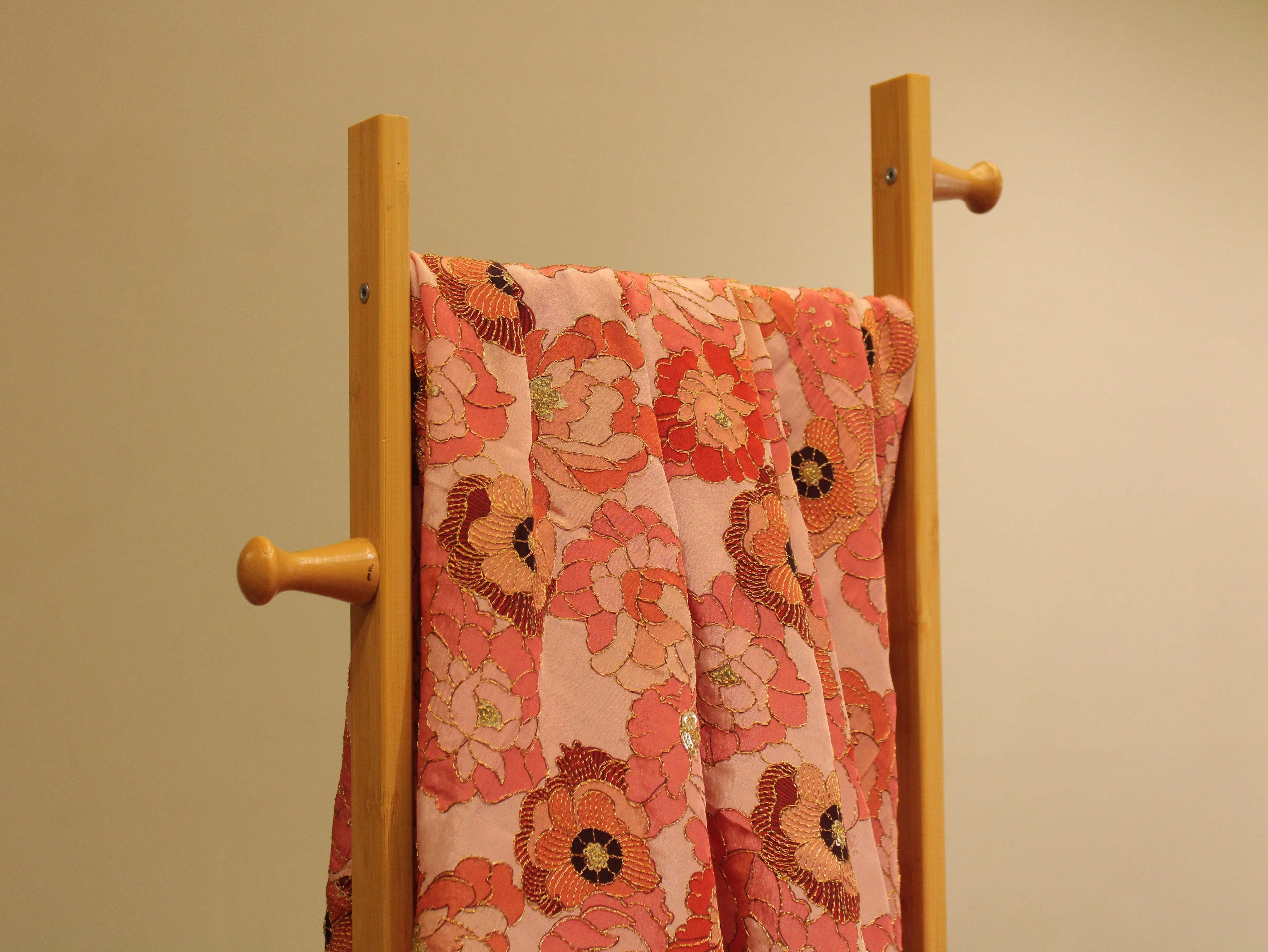 POSH : Digital Print with position work Natural Crepe Fabric - Peach - M'Foks