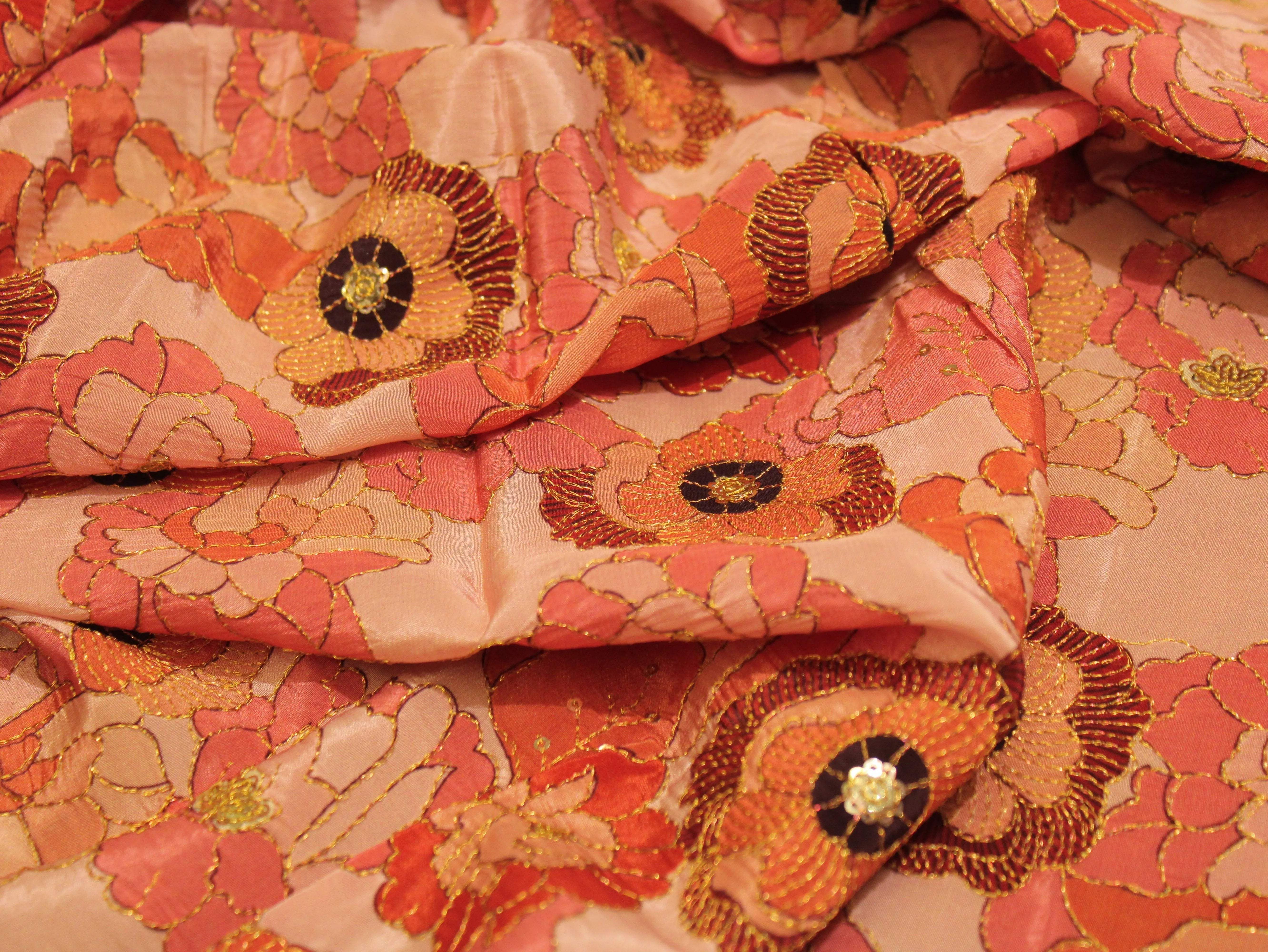 POSH : Digital Print with position work Natural Crepe Fabric - Peach - M'Foks