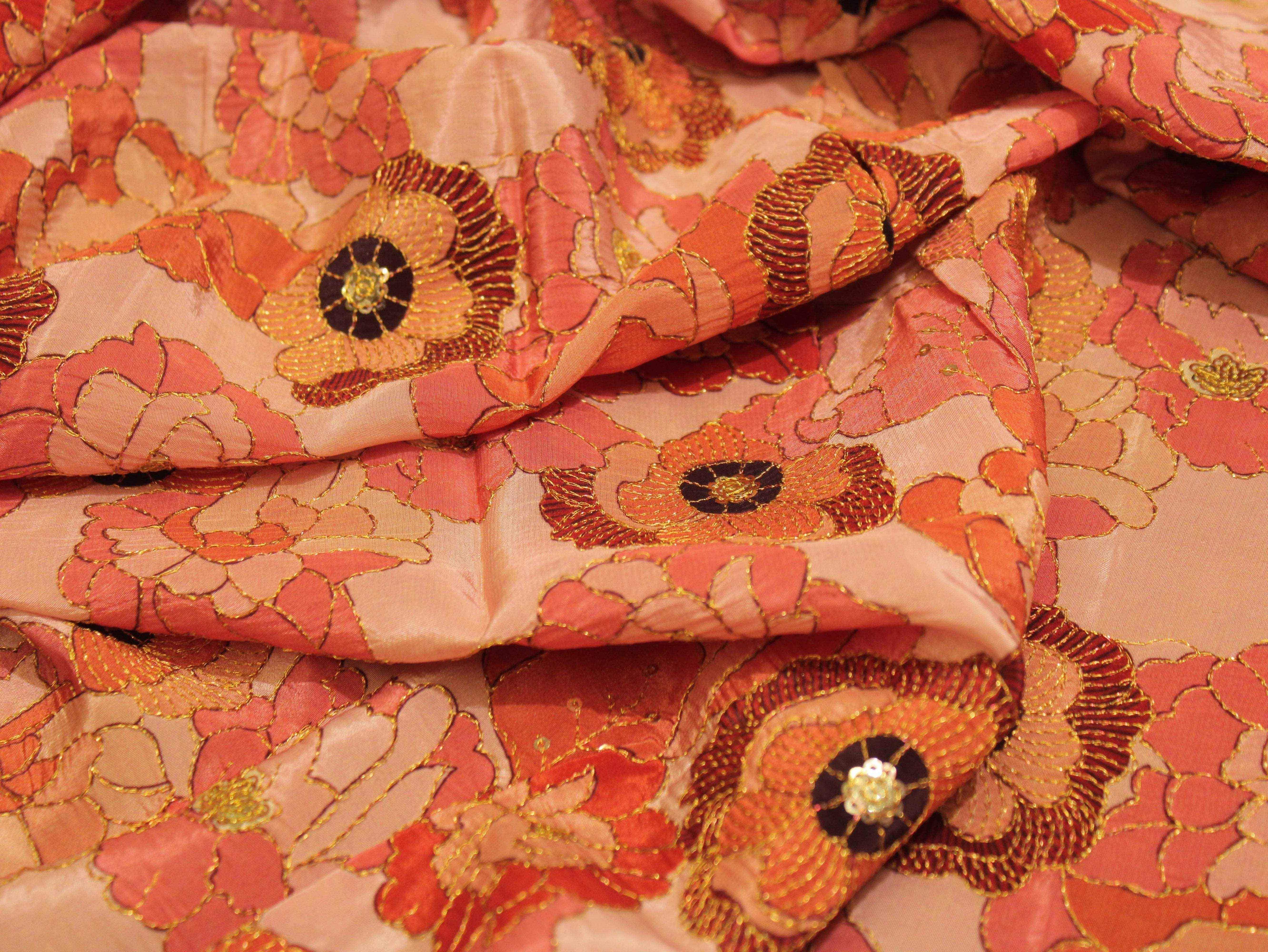 POSH : Digital Print with position work Natural Crepe Fabric - Peach
