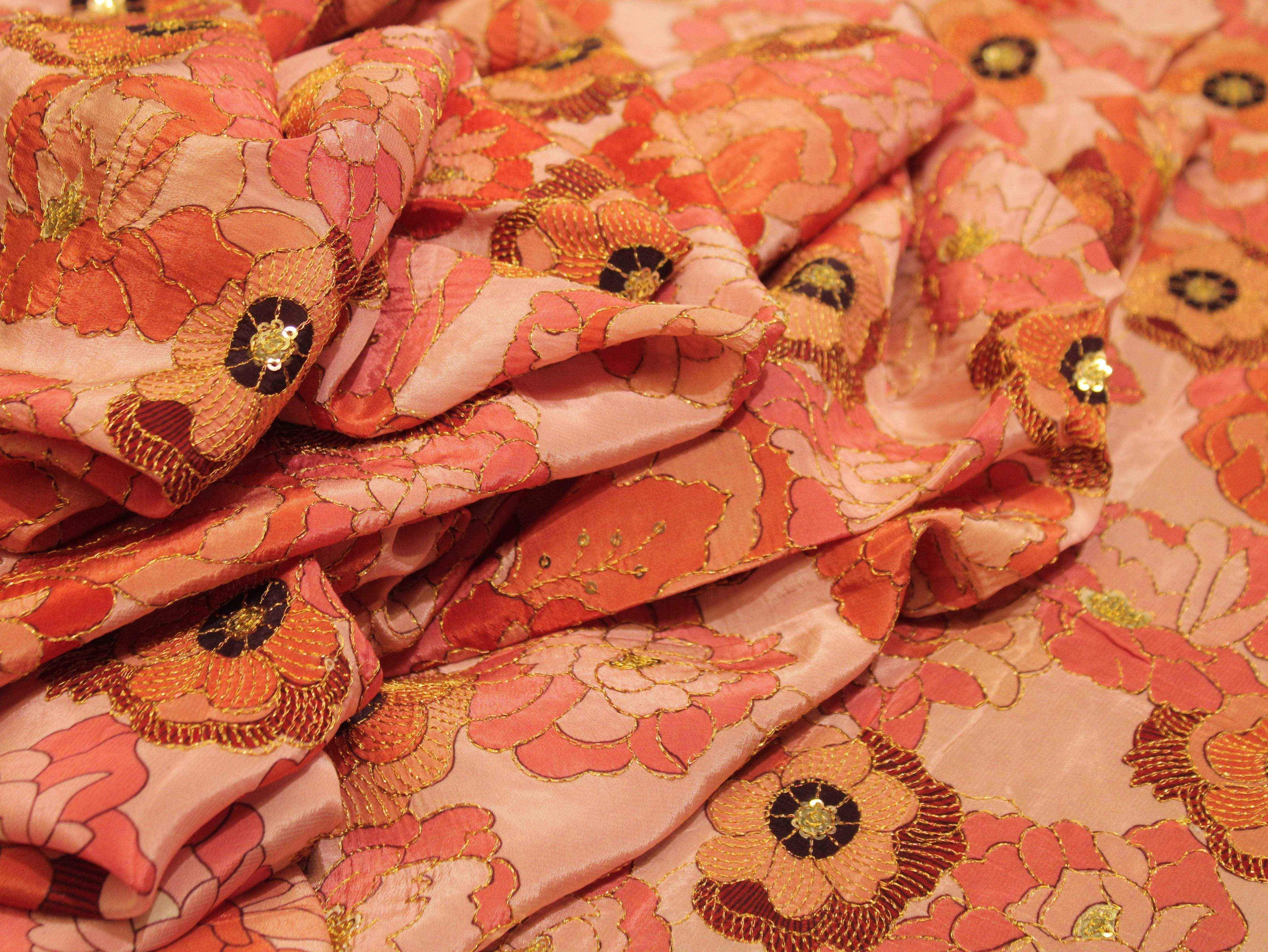 POSH : Digital Print with position work Natural Crepe Fabric - Peach