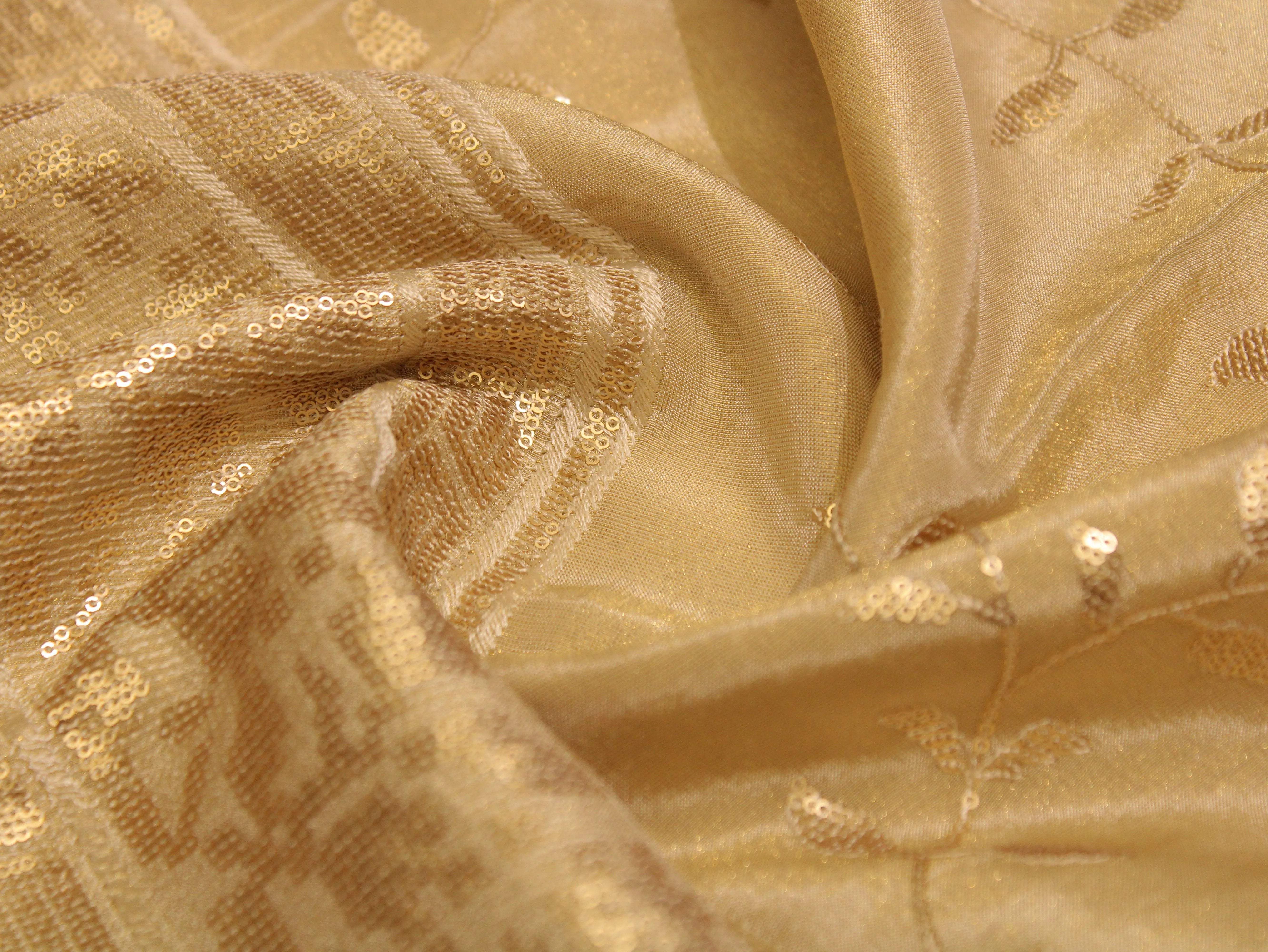 Premium Sequin Panel Work Tissue Fabric - Golden - M'Foks